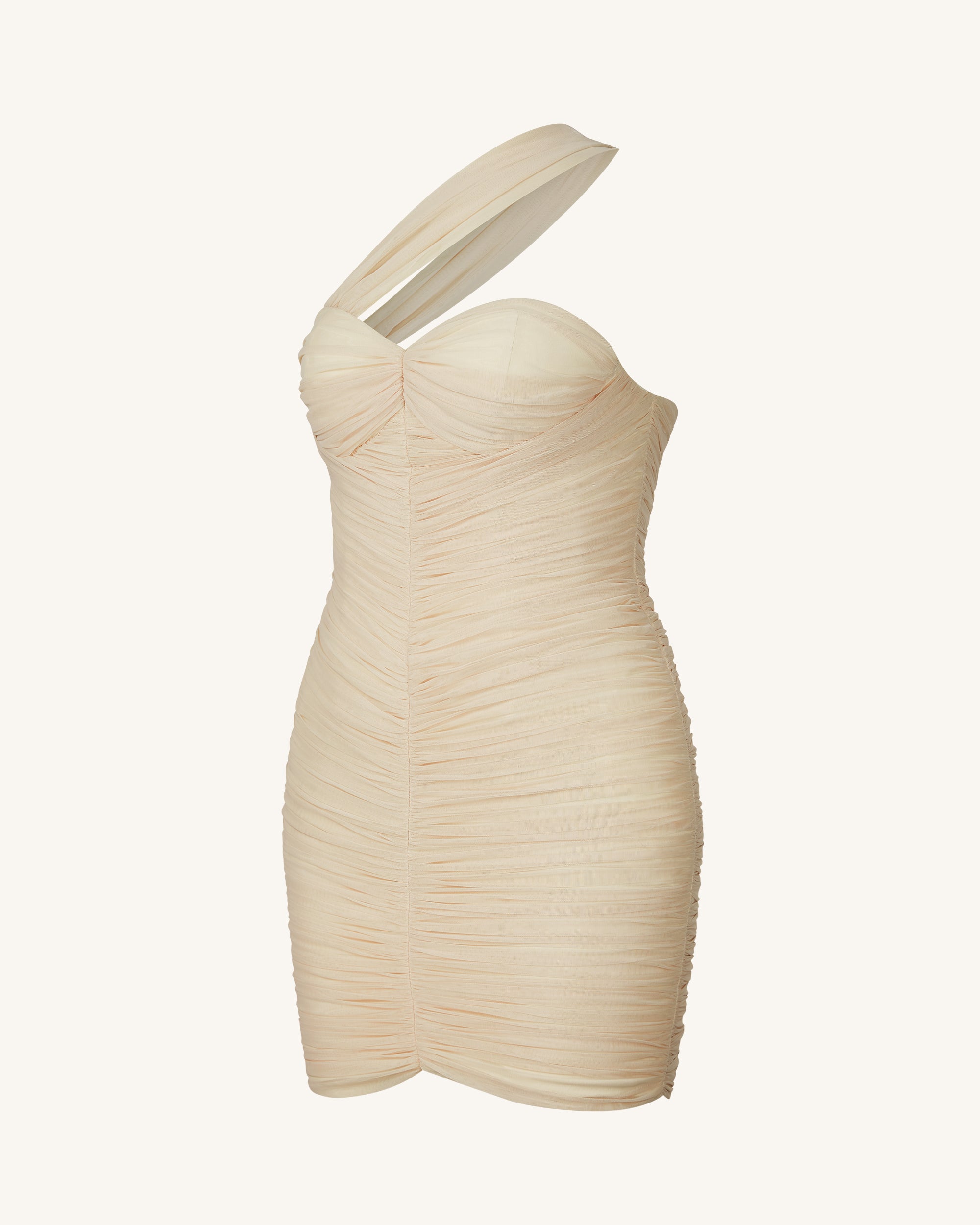 Josephine One-Shoulder Ruched Mini Dress - Nude - Image 4