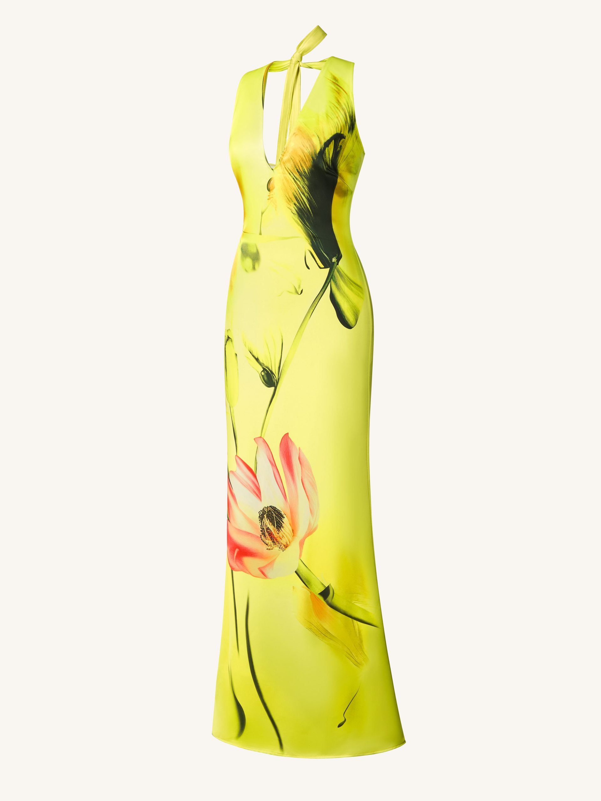 Floral Satin Halter Dress - Yellow/Pink - Image 3