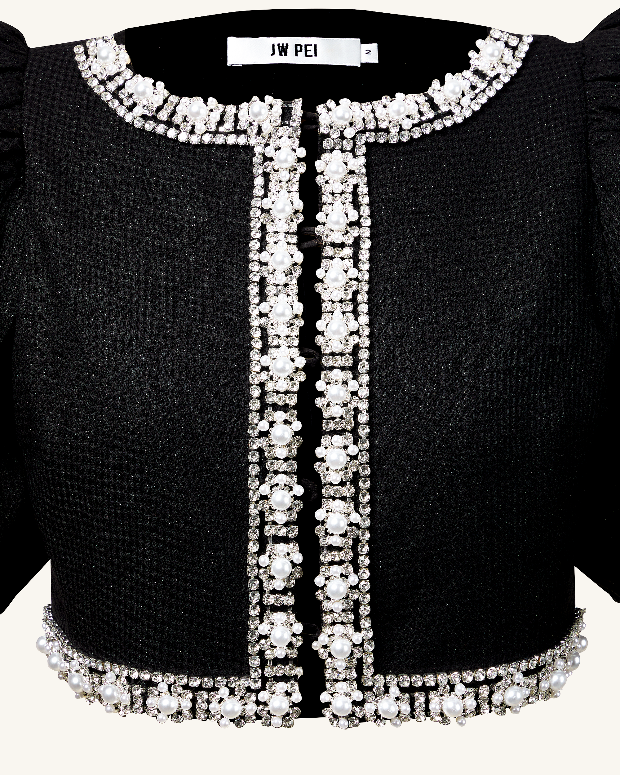 Pearl-Embellished Tweed Set - Black - Image 6