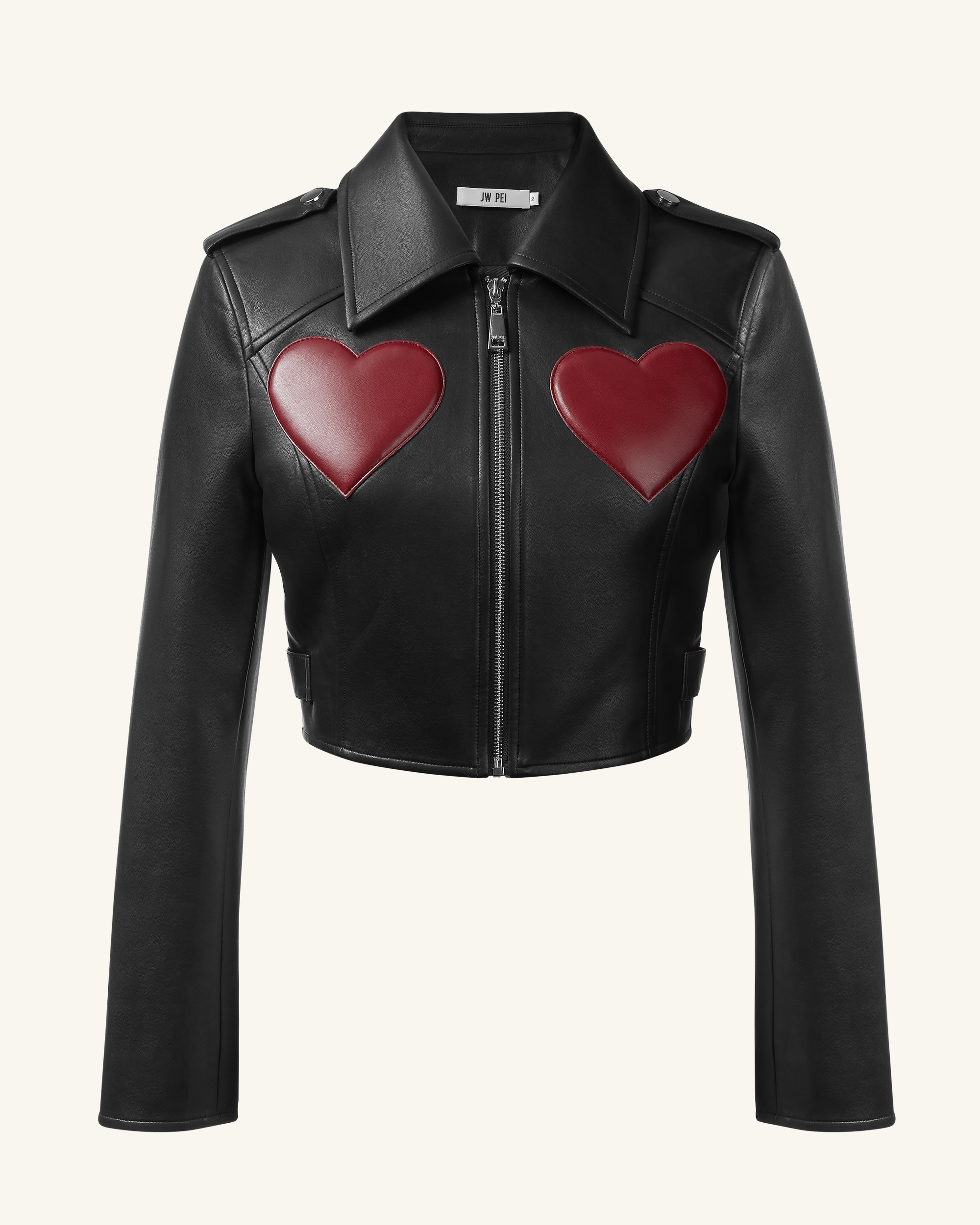 Sophie Cropped Leather Jacket - Black & Red - Image 2