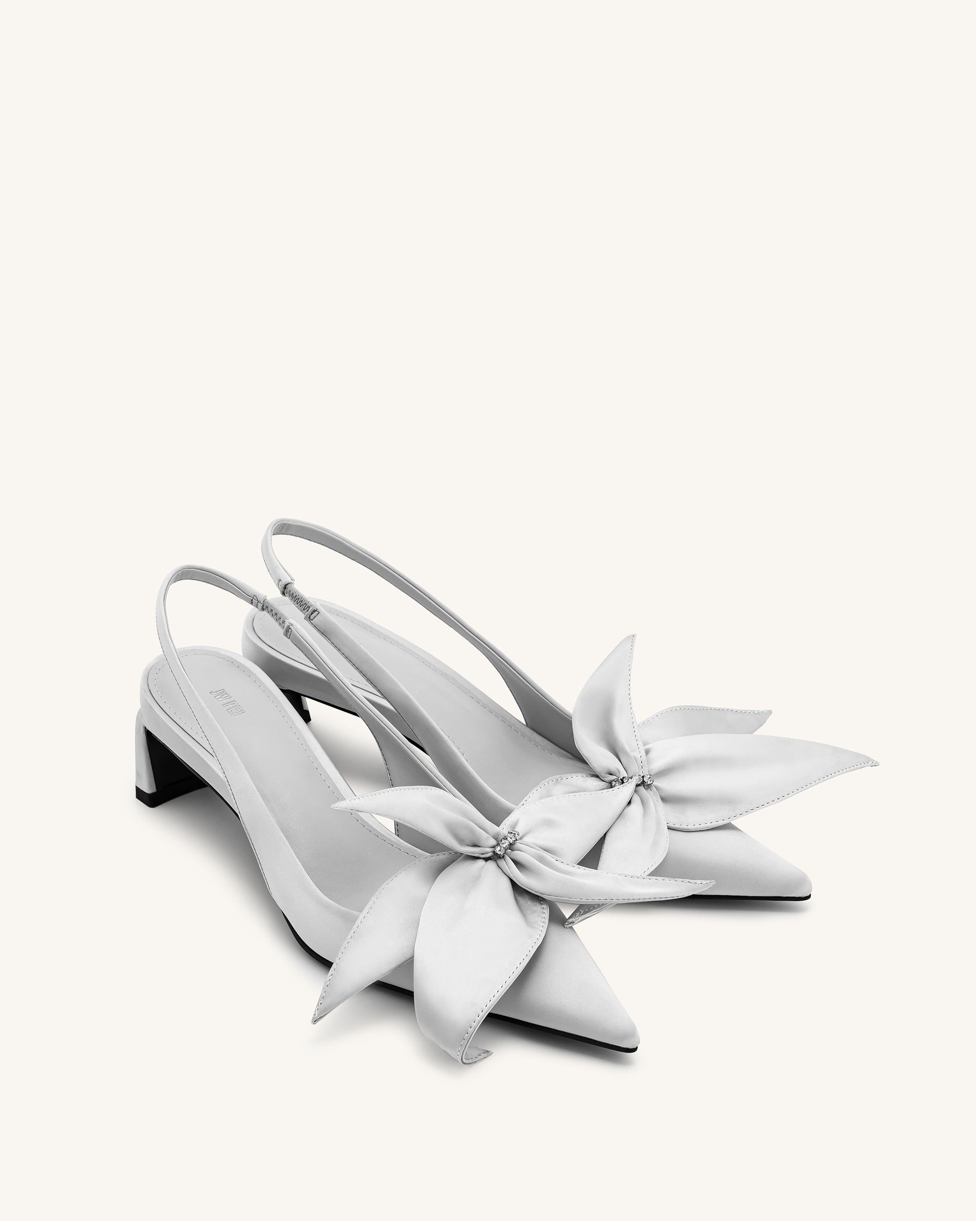 Queena Floral Appliques Slingback Pumps - Silver - Image 3