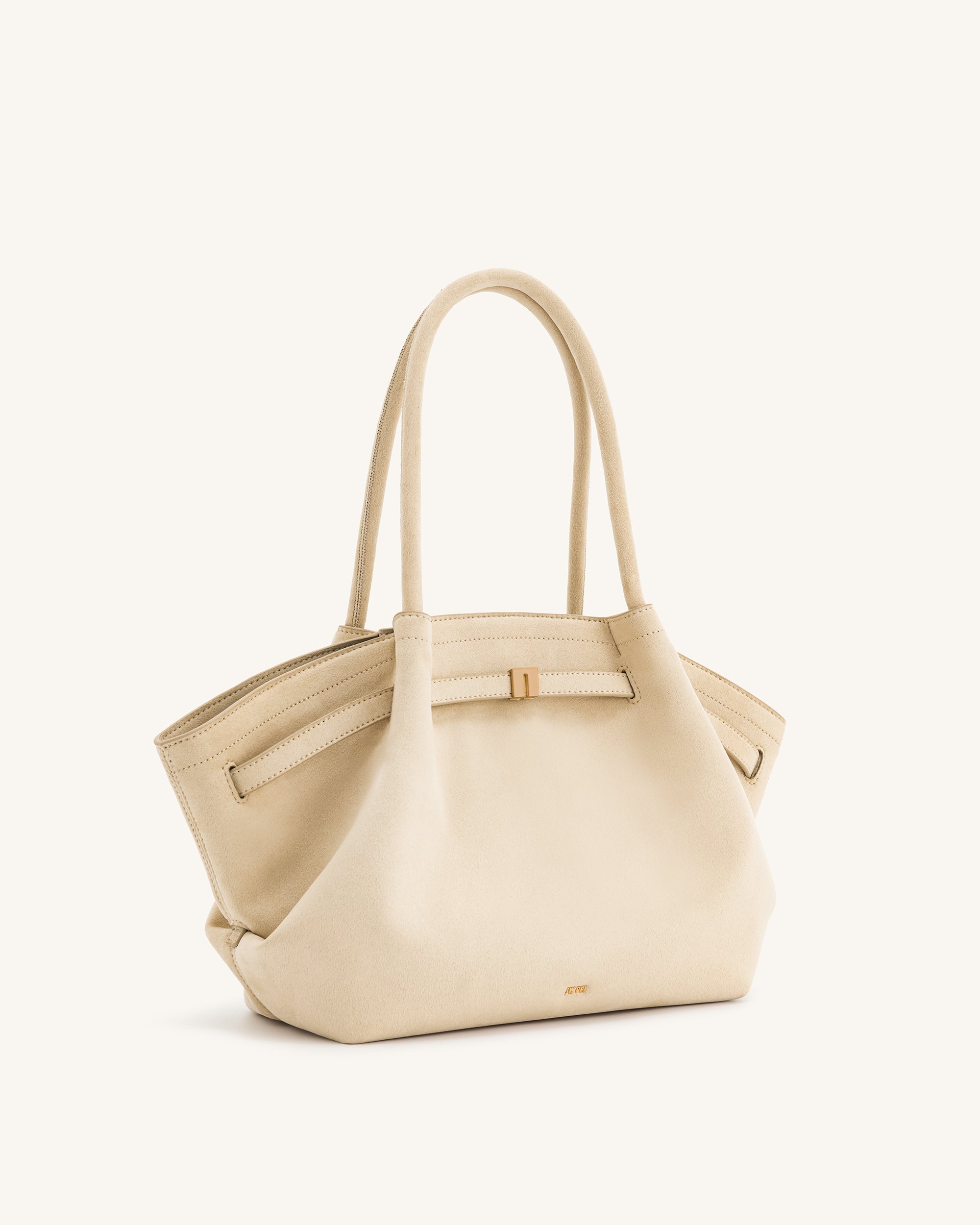 Hana Medium Faux Suede Tote Bag - Off White - Image 3