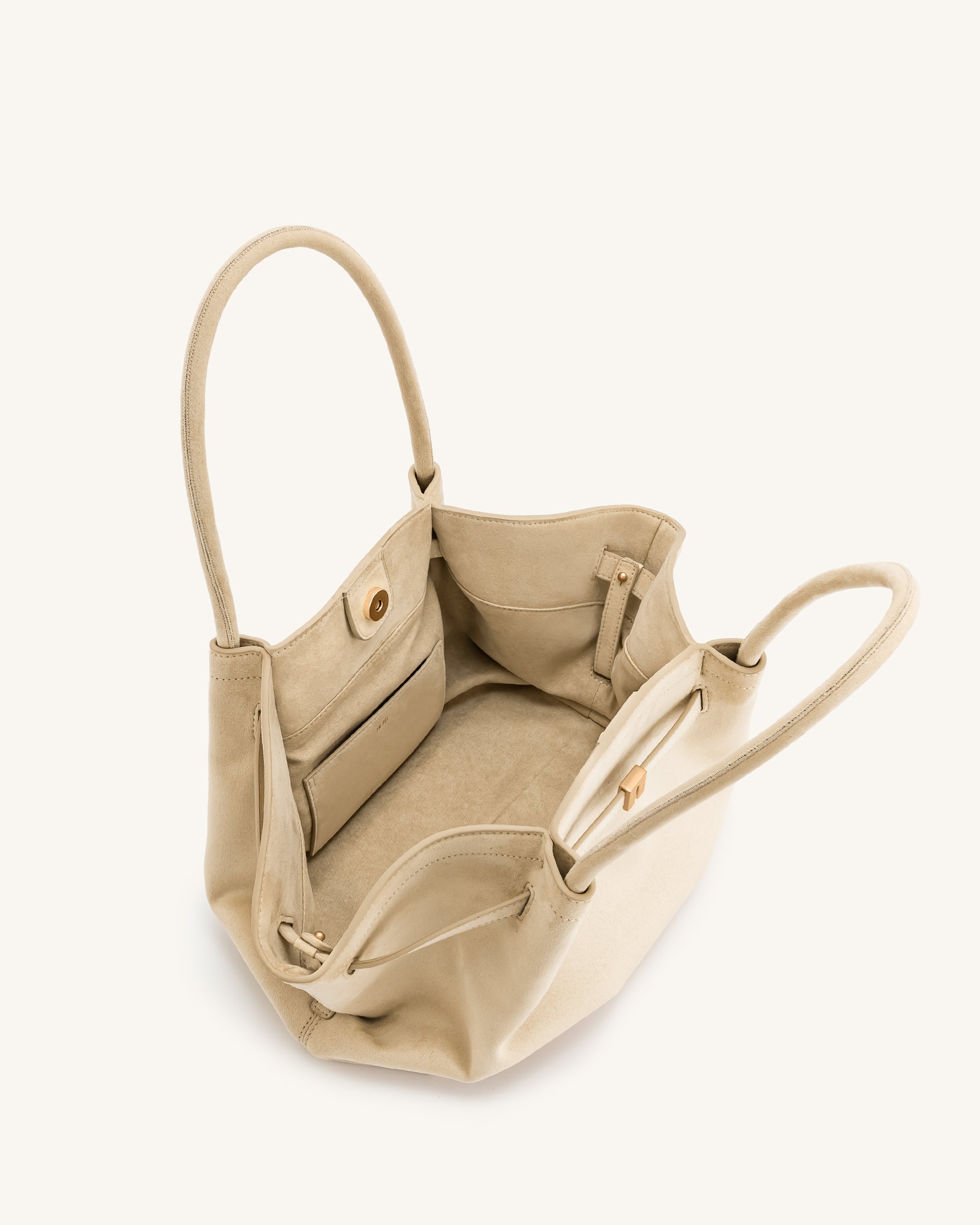 Hana Medium Faux Suede Tote Bag - Off White - Image 5