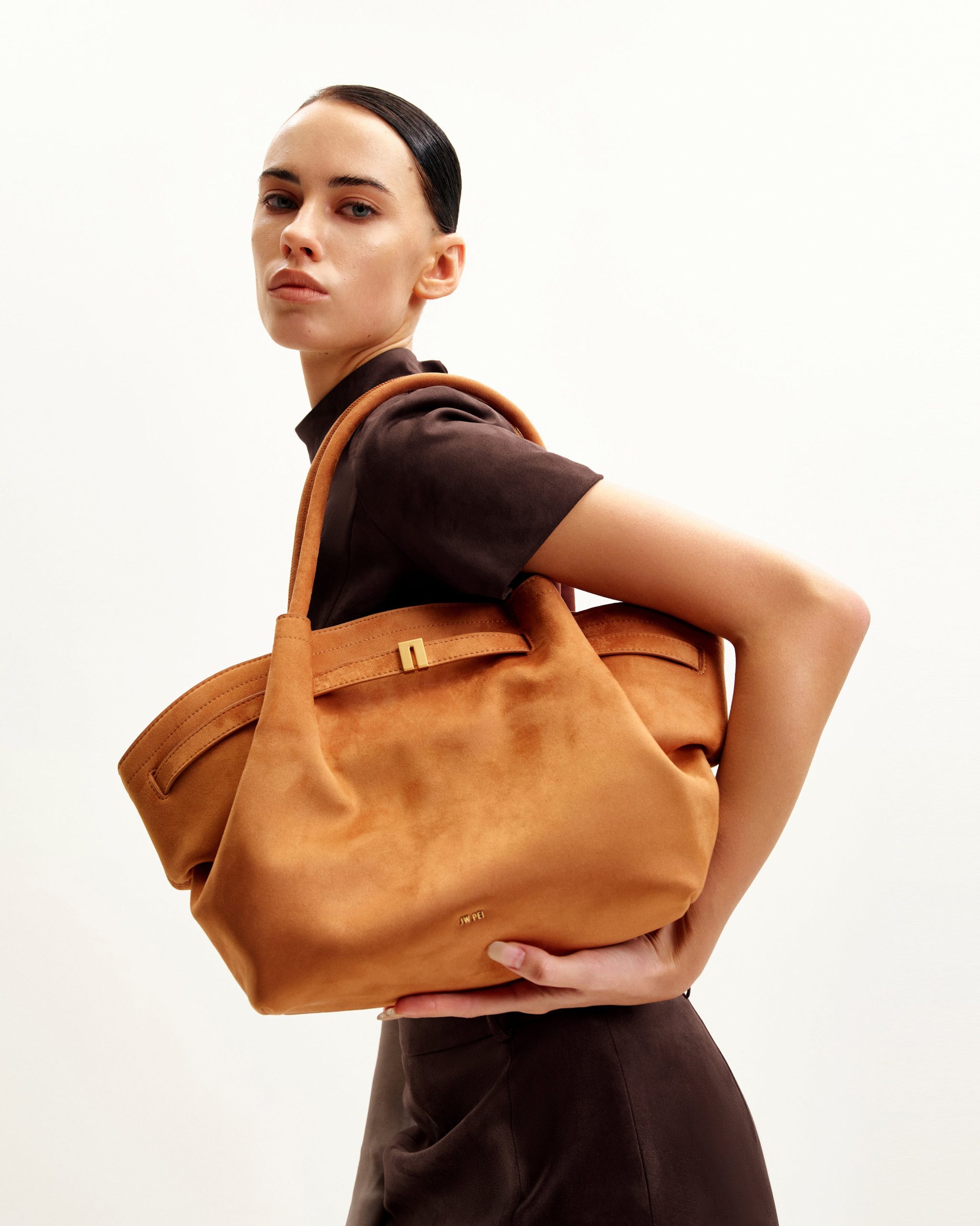 Hana Medium Faux Suede Tote Bag - Brown - Image 3