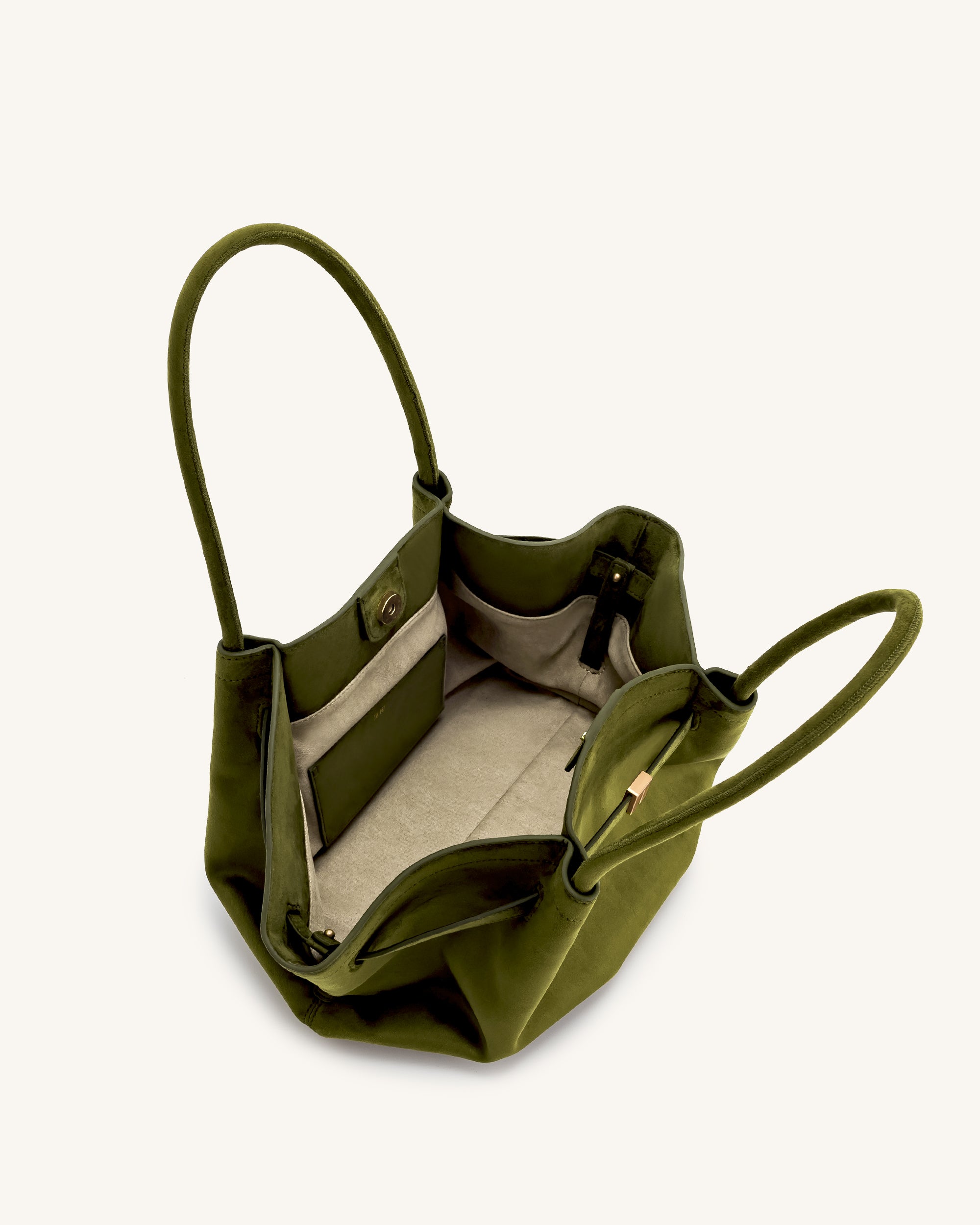 Hana Medium Faux Suede Tote Bag - Dark Olive - Image 6