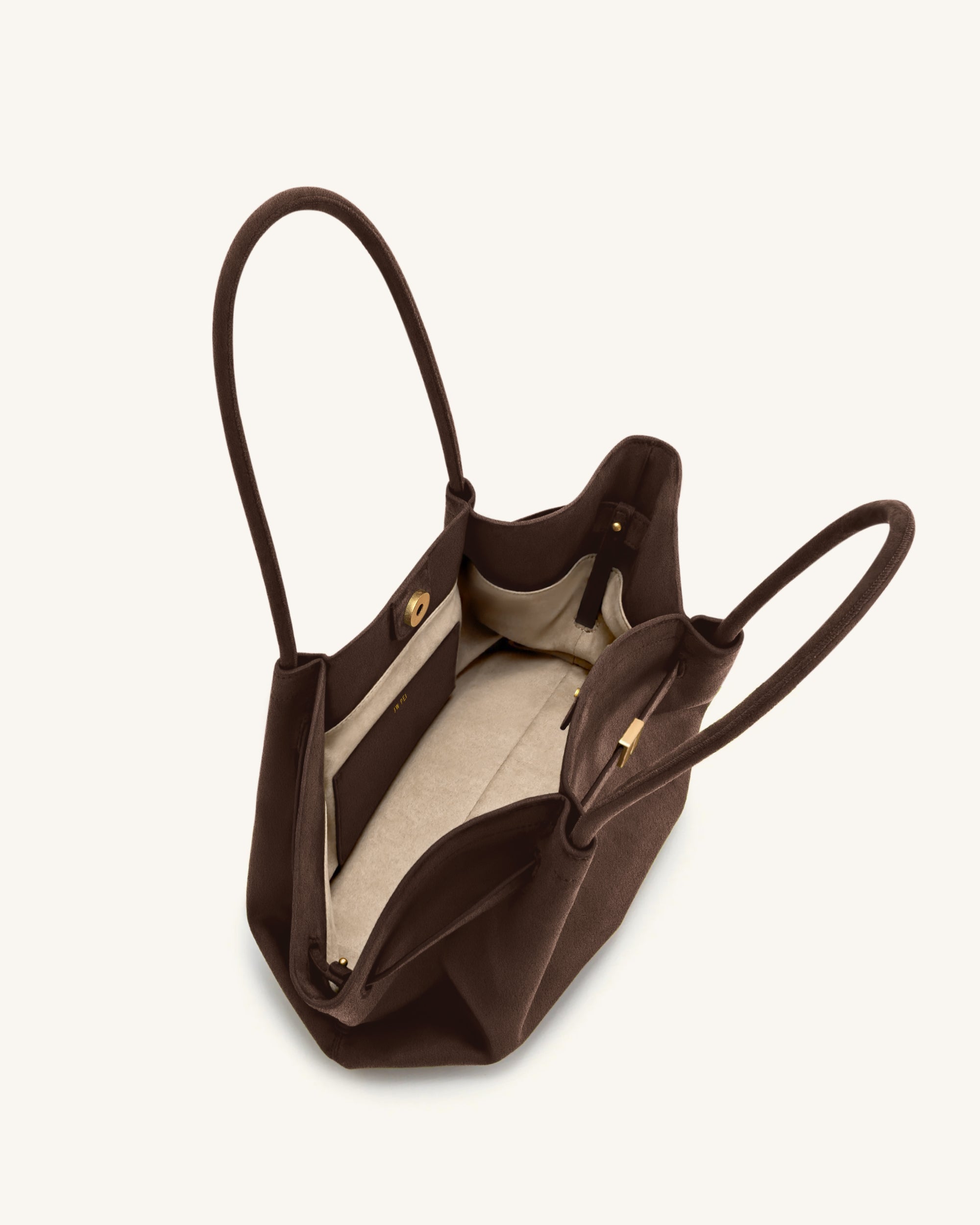 Hana Wide Faux Suede Tote Bag - Dark Brown - Image 5