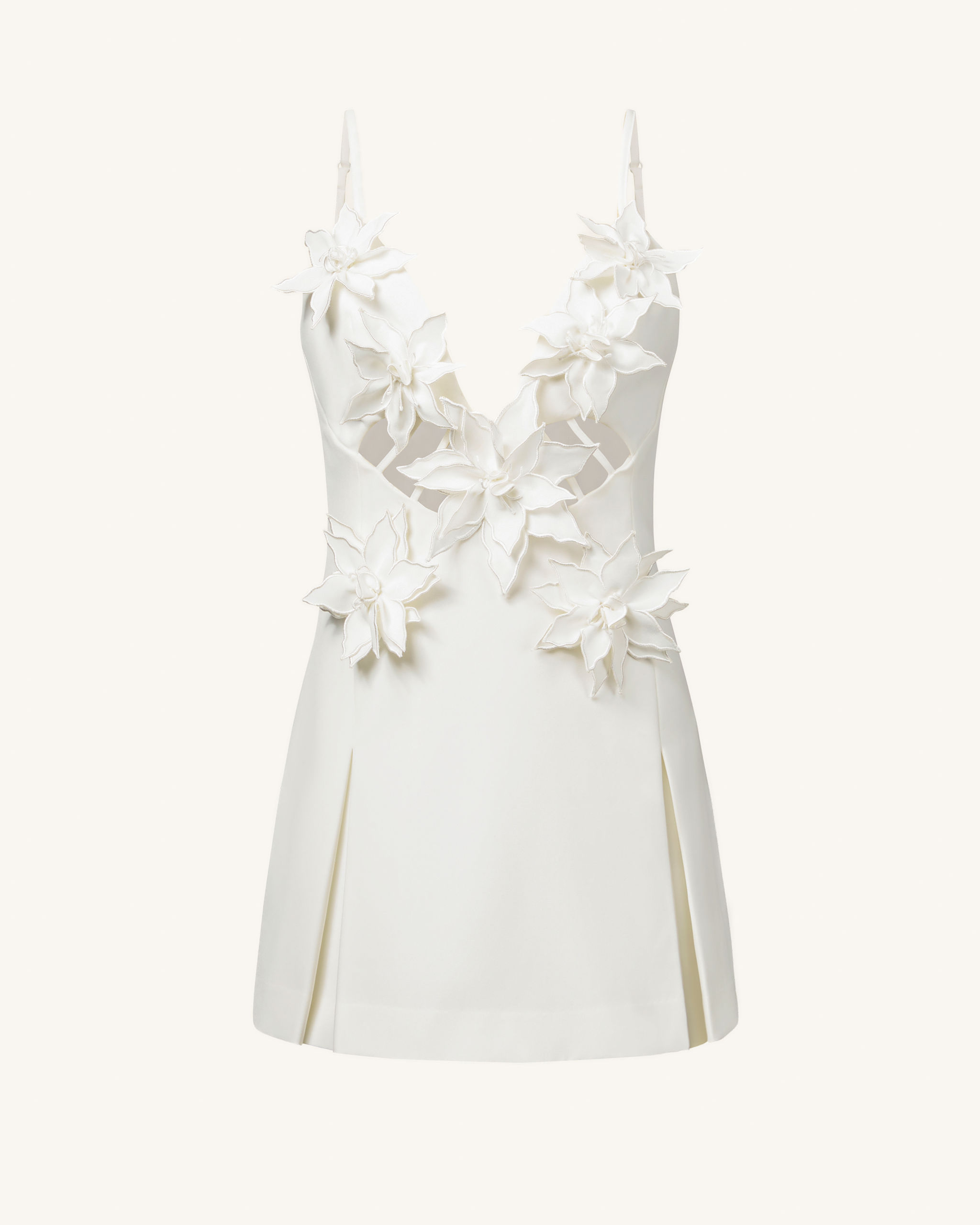 Yuliya White Floral Embellishment V-neckline Mini Dress - White - Image 3