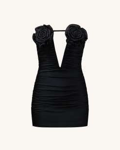 Alternative view of Bailee Black Floral Applique And Ruched Tube Mini Dress - Black