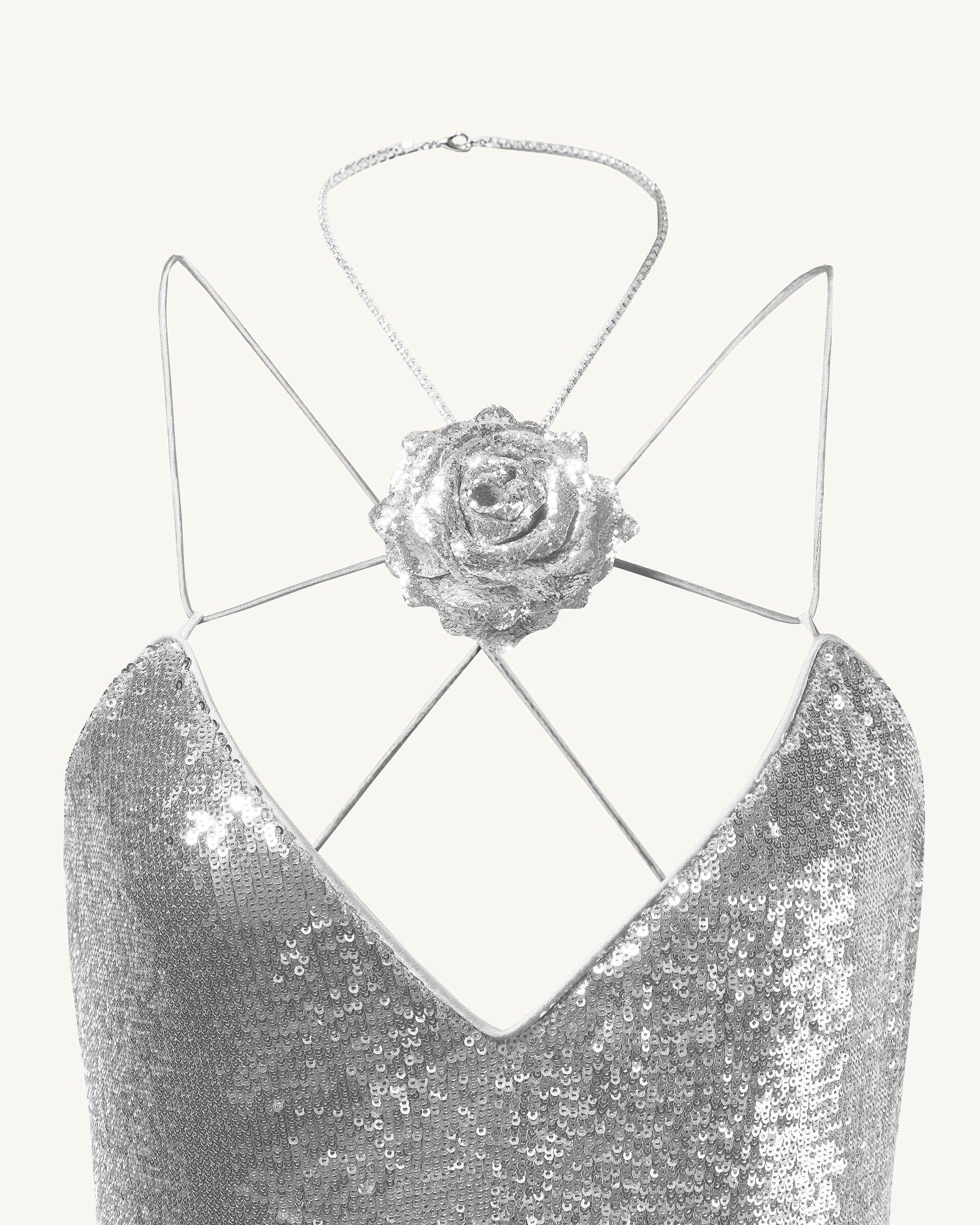 Heisey Silver Sequinned Rosette Maxi Dress - Silver - Image 5
