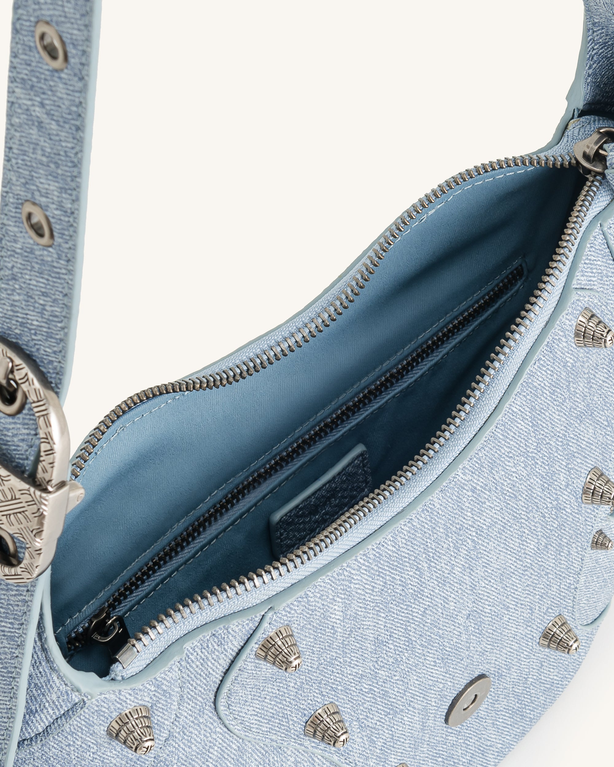 Tessa Denim Embossed Shoulder Bag - Blue - Image 5