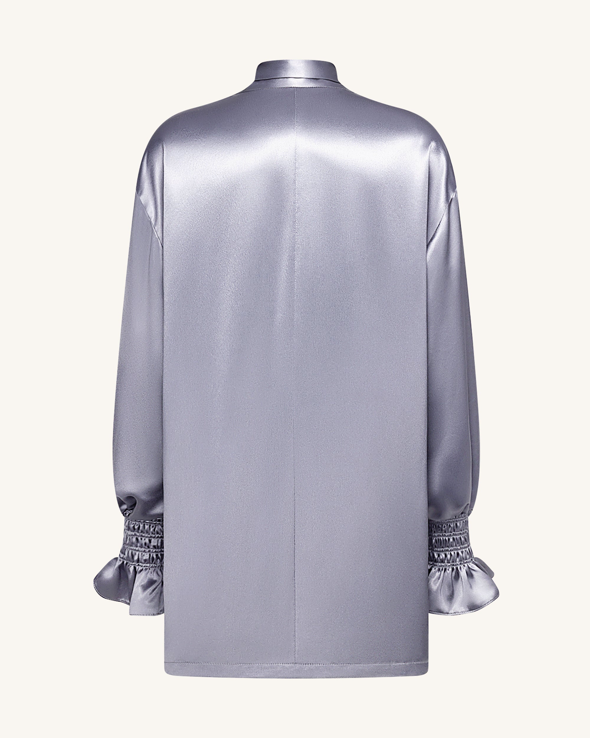 Ribbon Tie Balloon Sleeve Longline Blazer - Silver - Image 4
