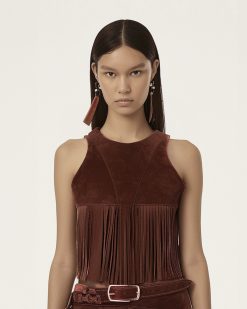 Alternative view of Faux Suede Fringe Halter - Burgundy