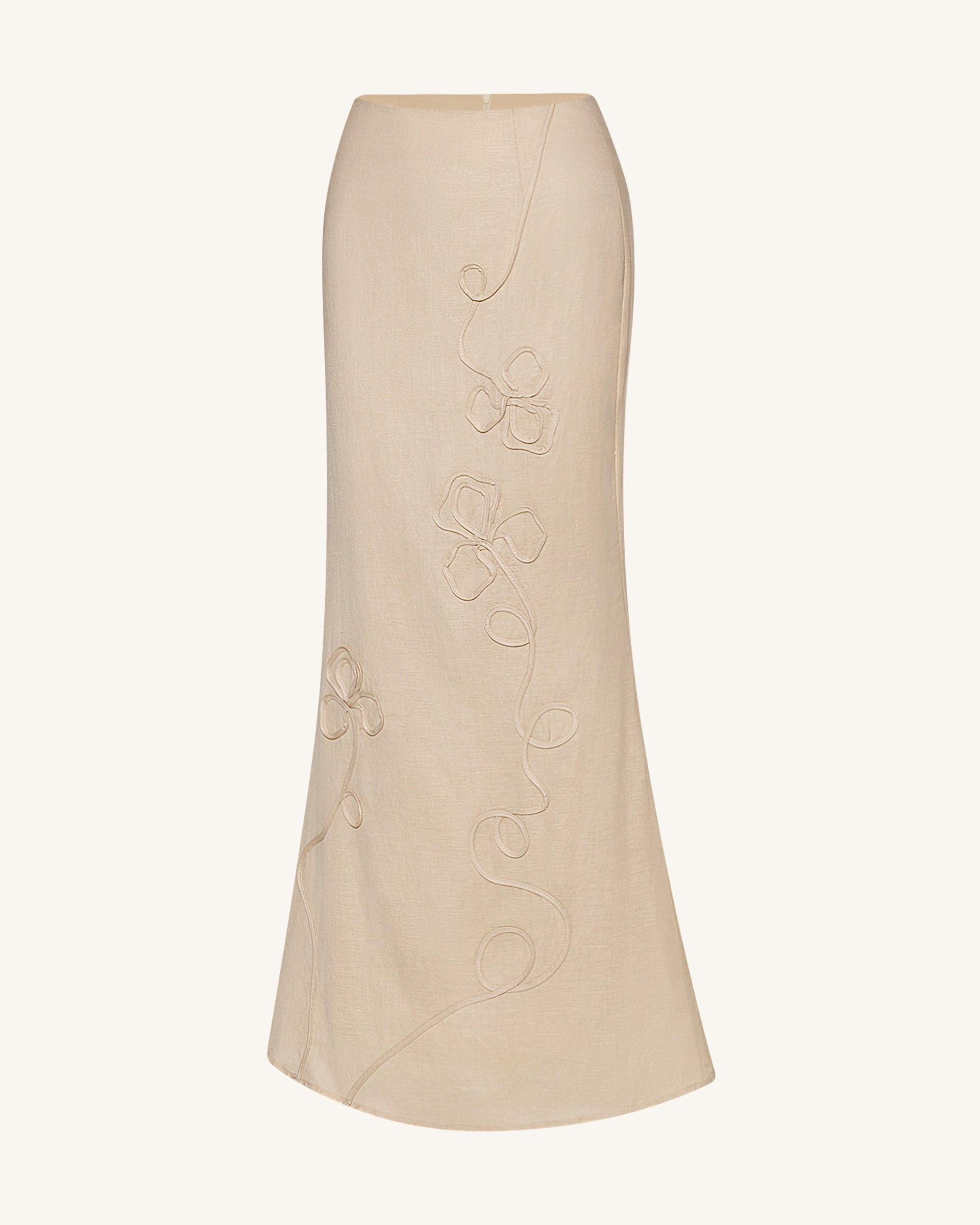 Linen Corded Embroidery Maxi Skirt - Natural - Image 4