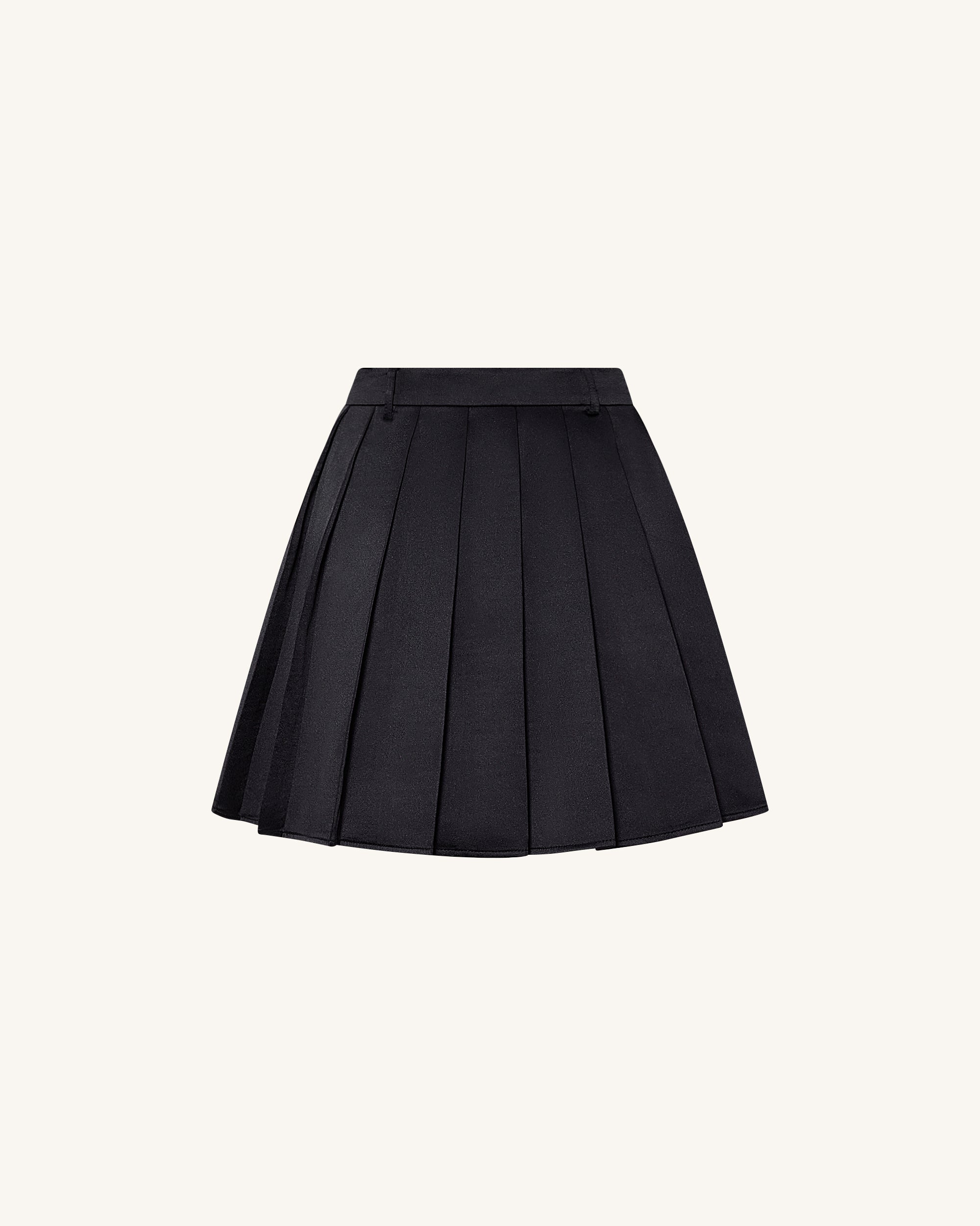 Satin Pleated Mini Skirt - Black - Image 4