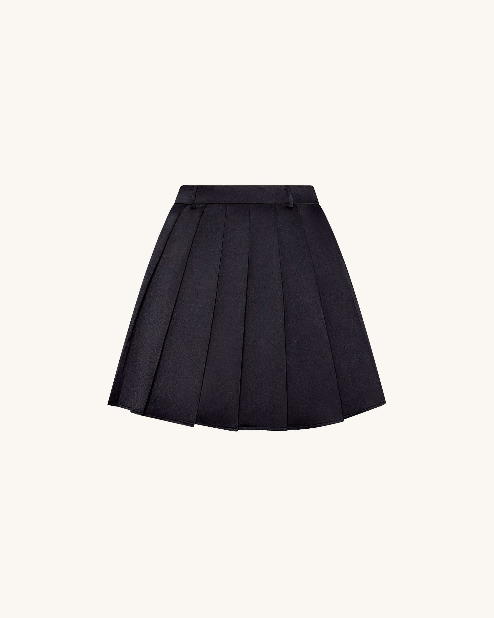 Satin Pleated Mini Skirt - Black - Image 3