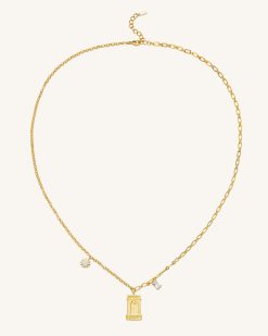 Alternative view of Roman Arch Pendant Necklace - 18ct Gold Plated & White Zircon