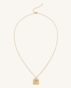 Plantain Fan Pendant Necklace - 18ct Gold Plated & White Zircon