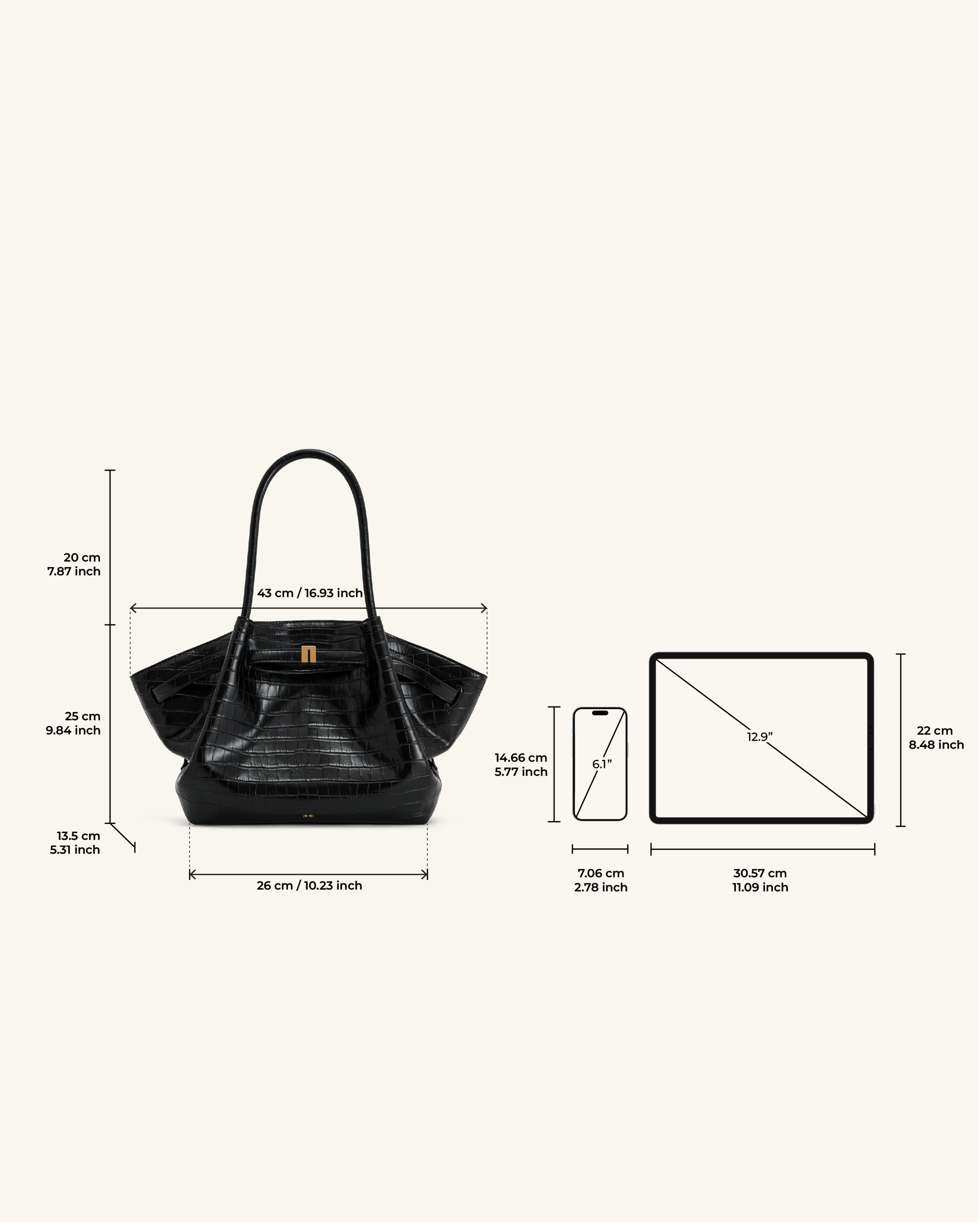 Hana Medium Tote Bag - Black Croc - Image 7