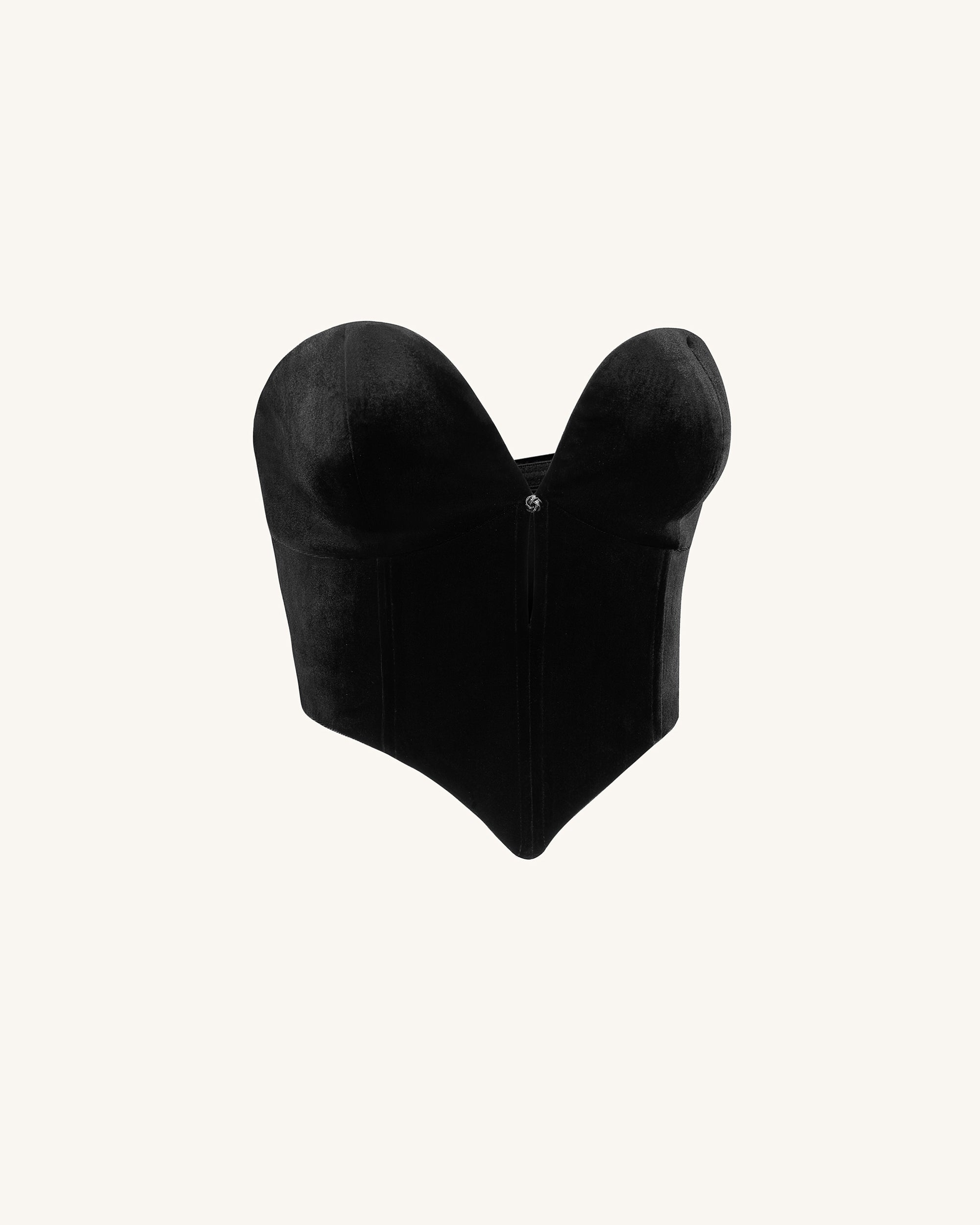 Anna Low-cut Velvet Corset Top - Black - Image 4