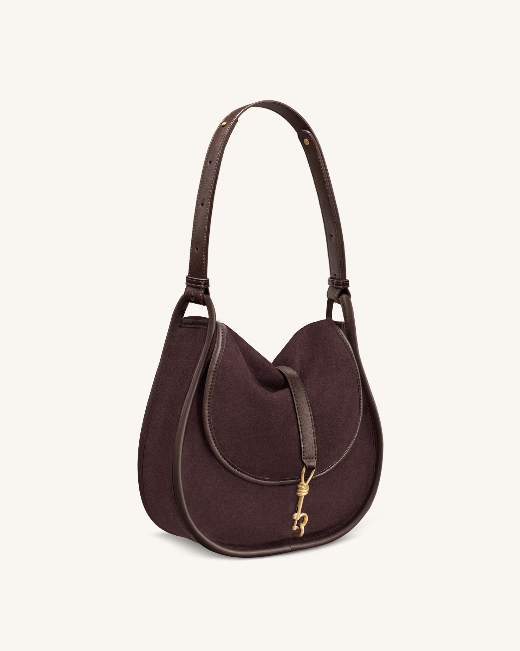 Arla Small Faux Suede Hobo Bag - Chocolate - Image 3