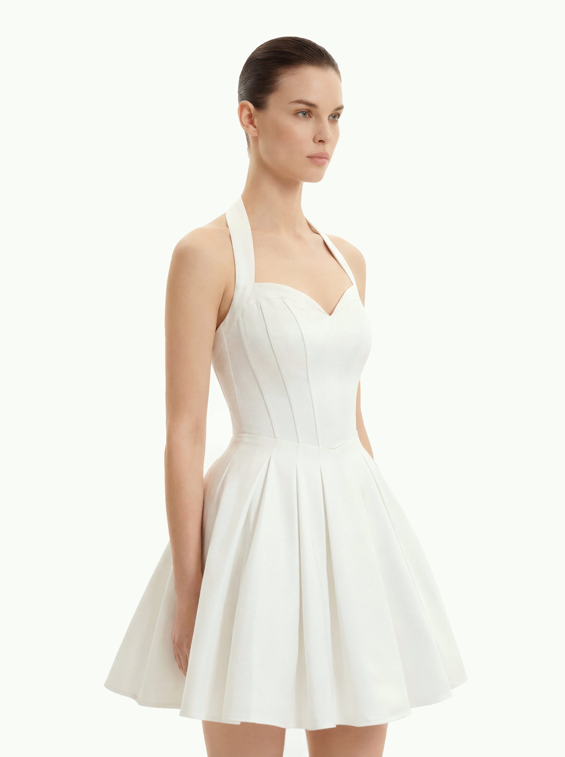 Pleated Bustier Halter Mini Dress - White - Image 2