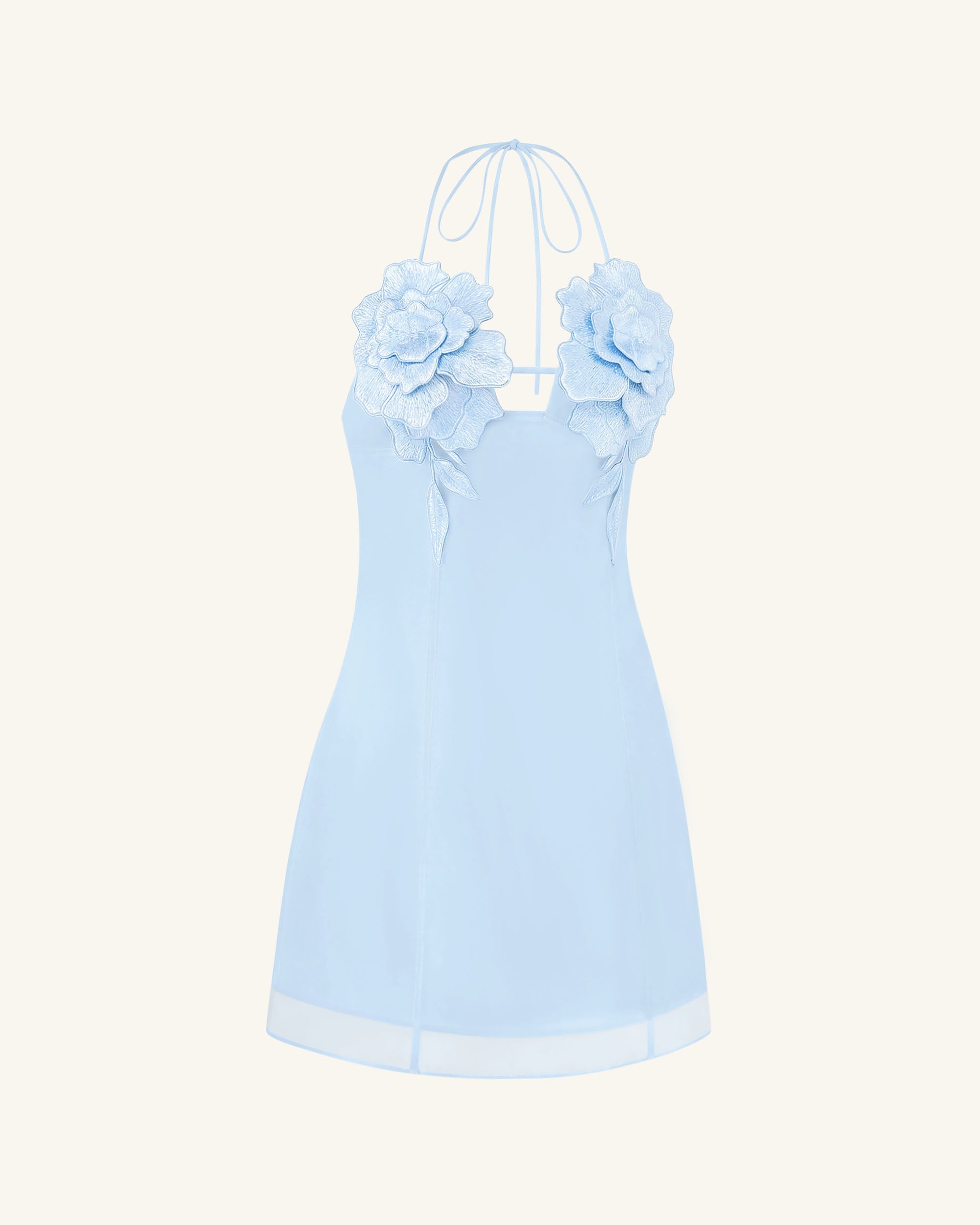 Flower Embroidered Mini Dress - Blue - Image 3