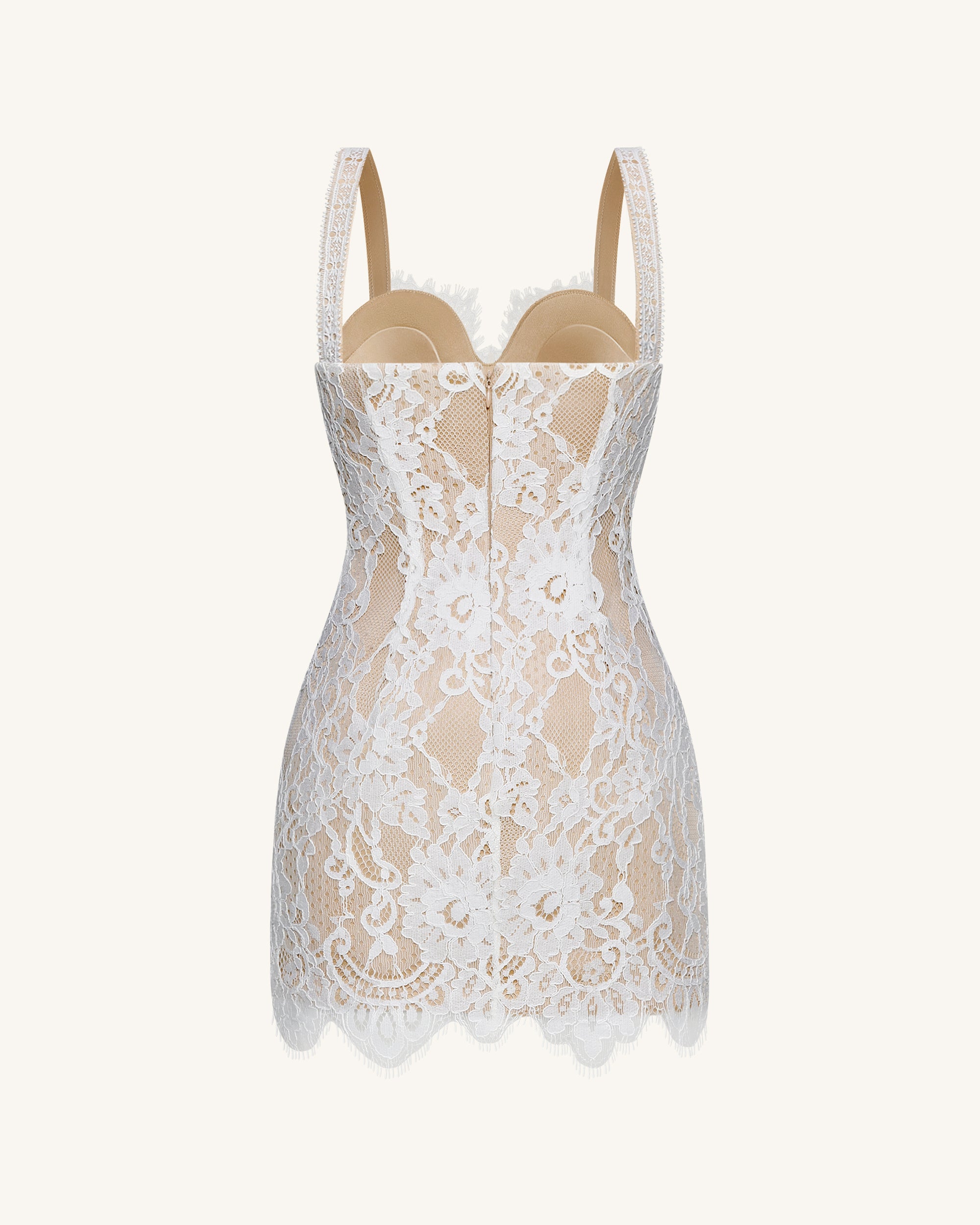 Eyelash Lace Bustier Bodycon Dress - White - Image 6