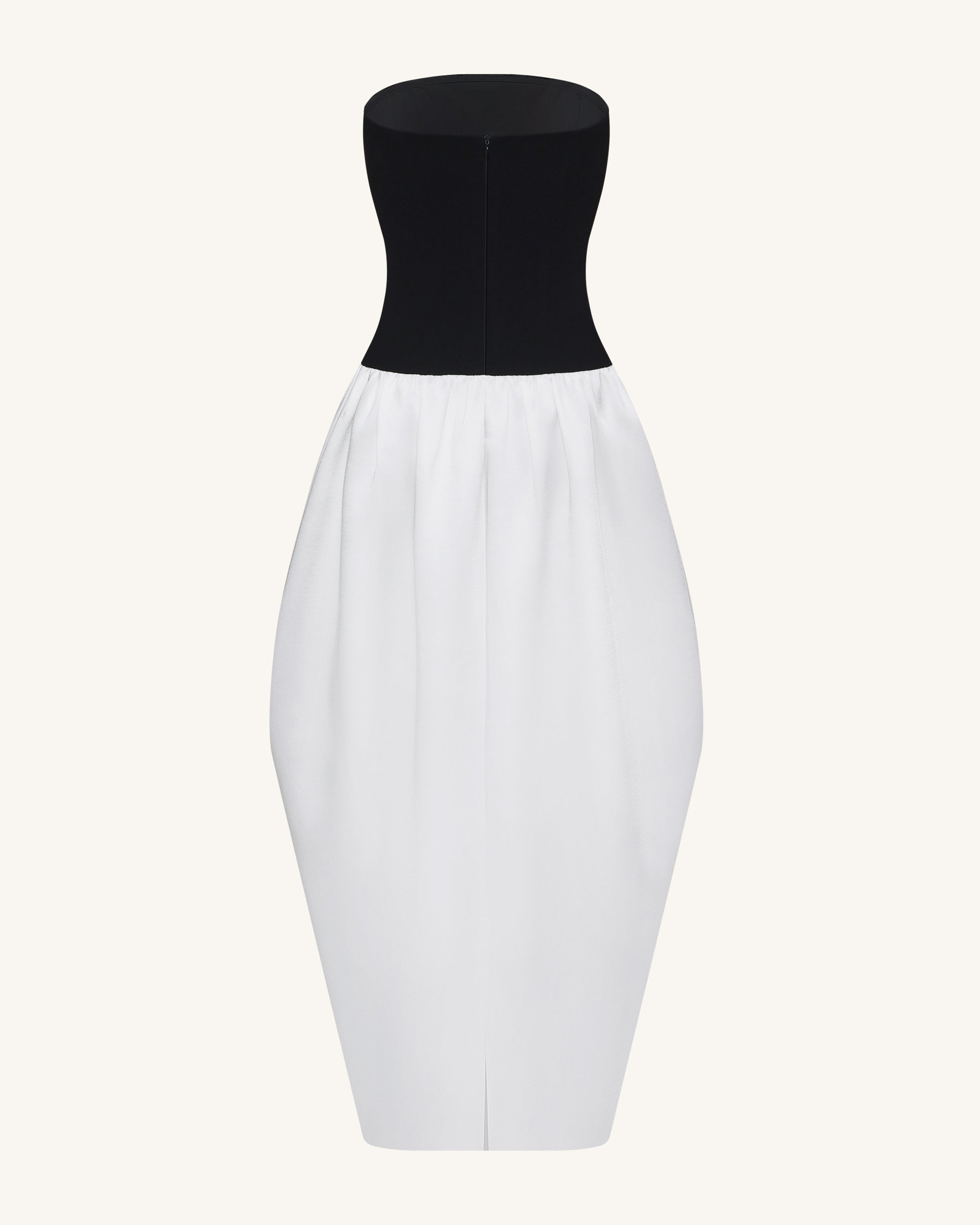 Monochrome Paneled Strapless Sculptural Maxi Dress - Black - Image 6