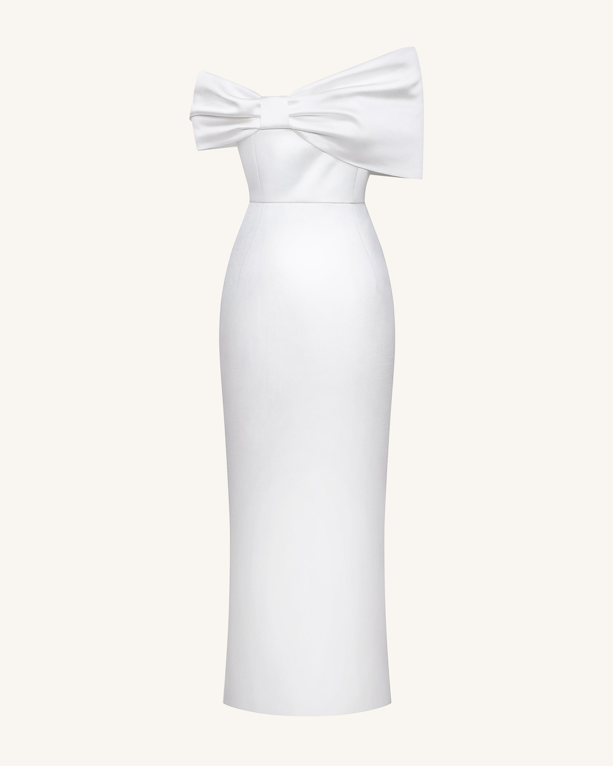 Satin Asymmetric Bow Maxi Dress - White - Image 5