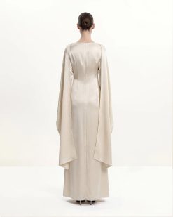 Alternative view of 198Pearl-Trimmed Cape Sleeve Boat Neck Maxi Gown - Cream