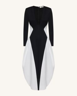 Alternative view of Monochrome Paneled Plunging V-Neck Long-Sleeve Maxi Dress - Black