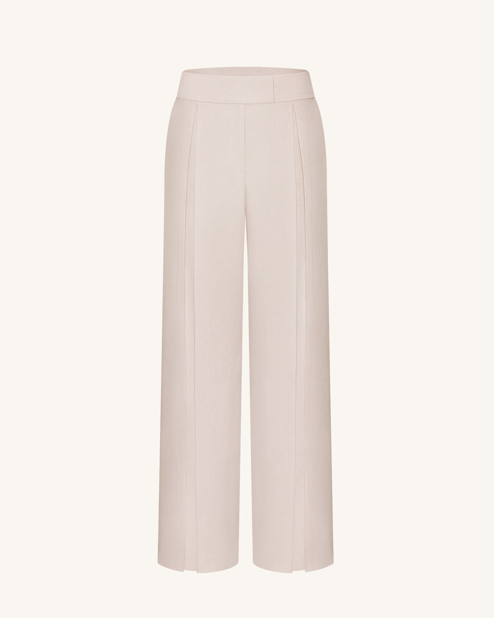 Pleated Wide-Leg Trousers - Beige - Image 5