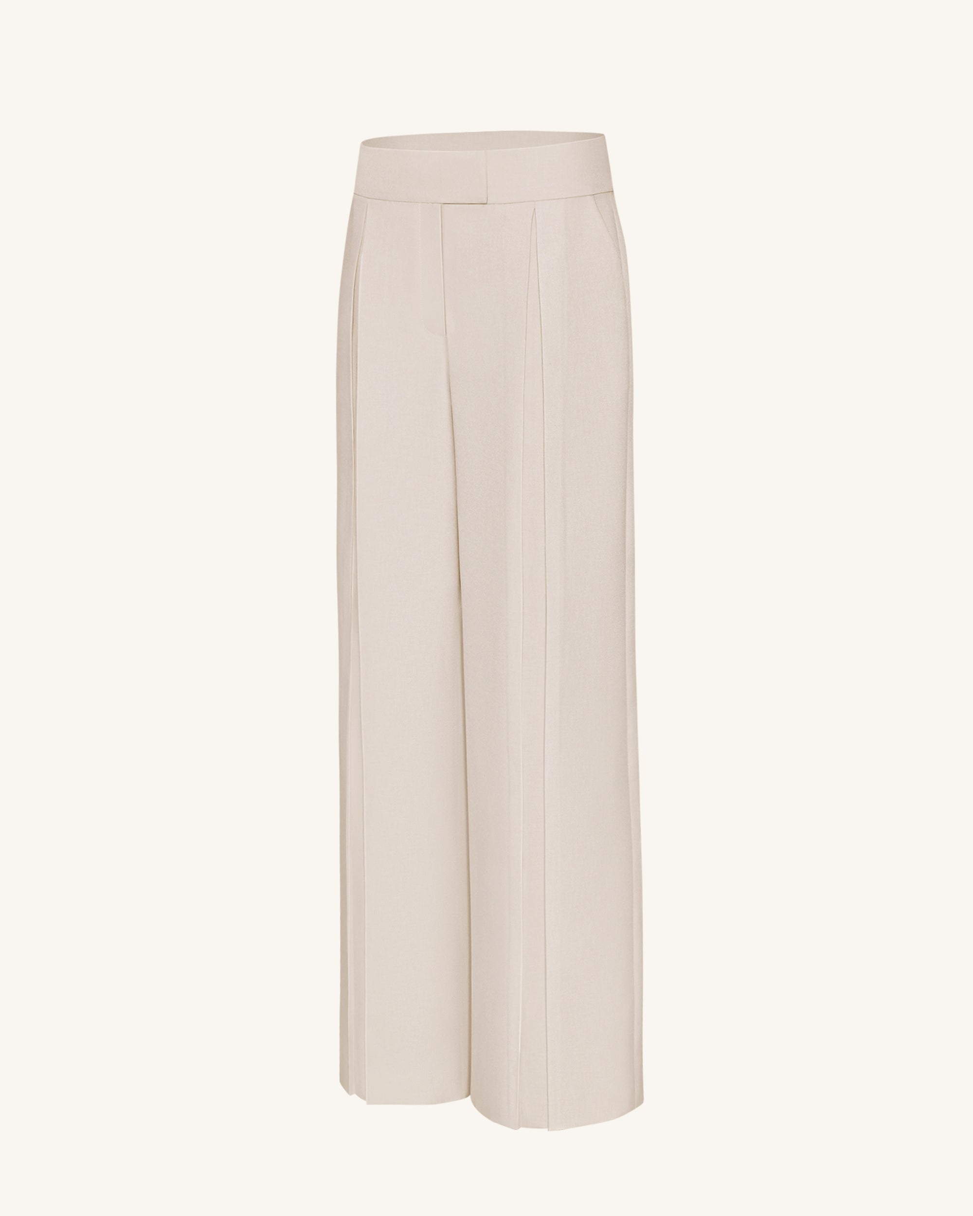 Pleated Wide-Leg Trousers - Beige - Image 6