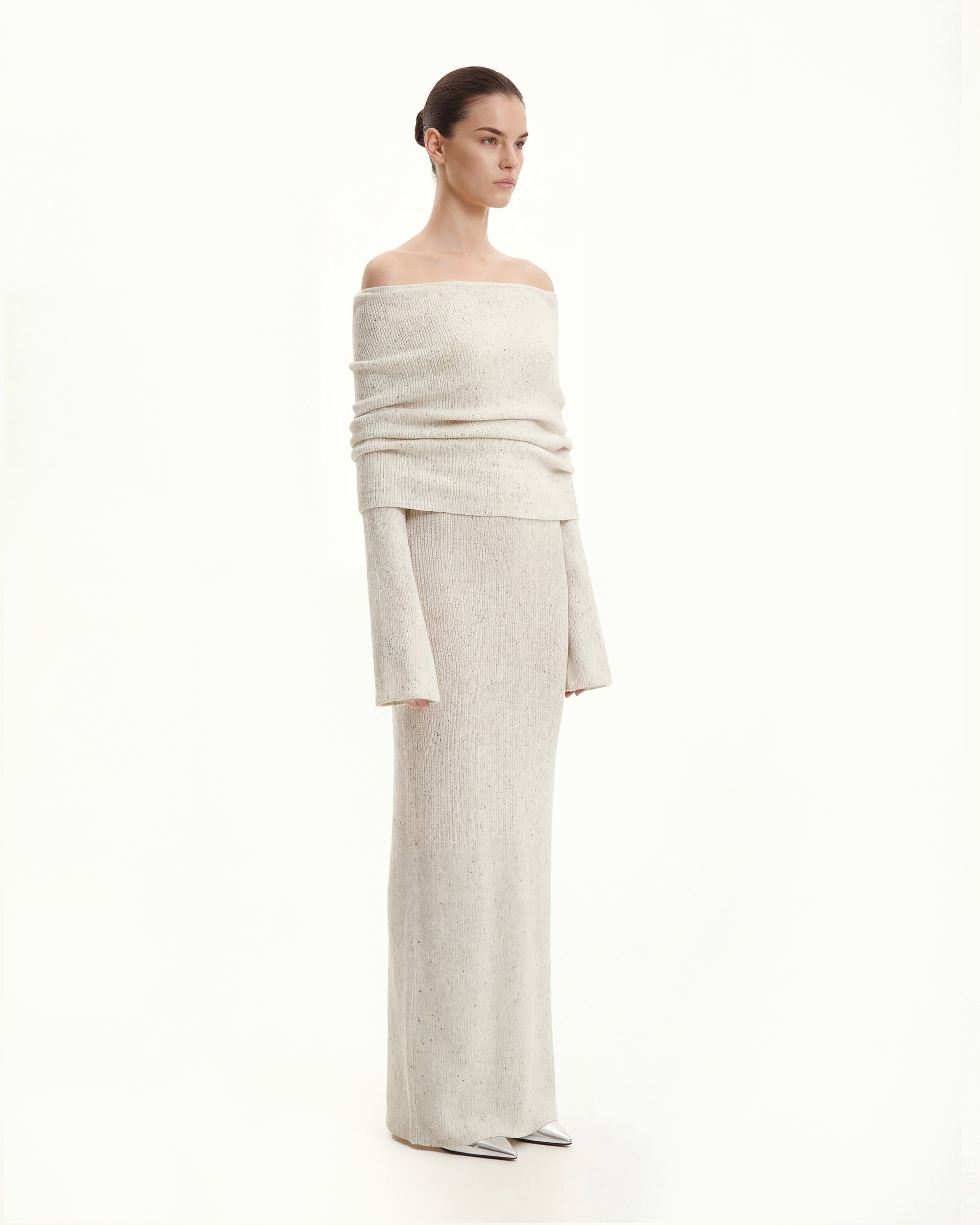 Knit Off-Shoulder Maxi Dress - Cream - Image 2