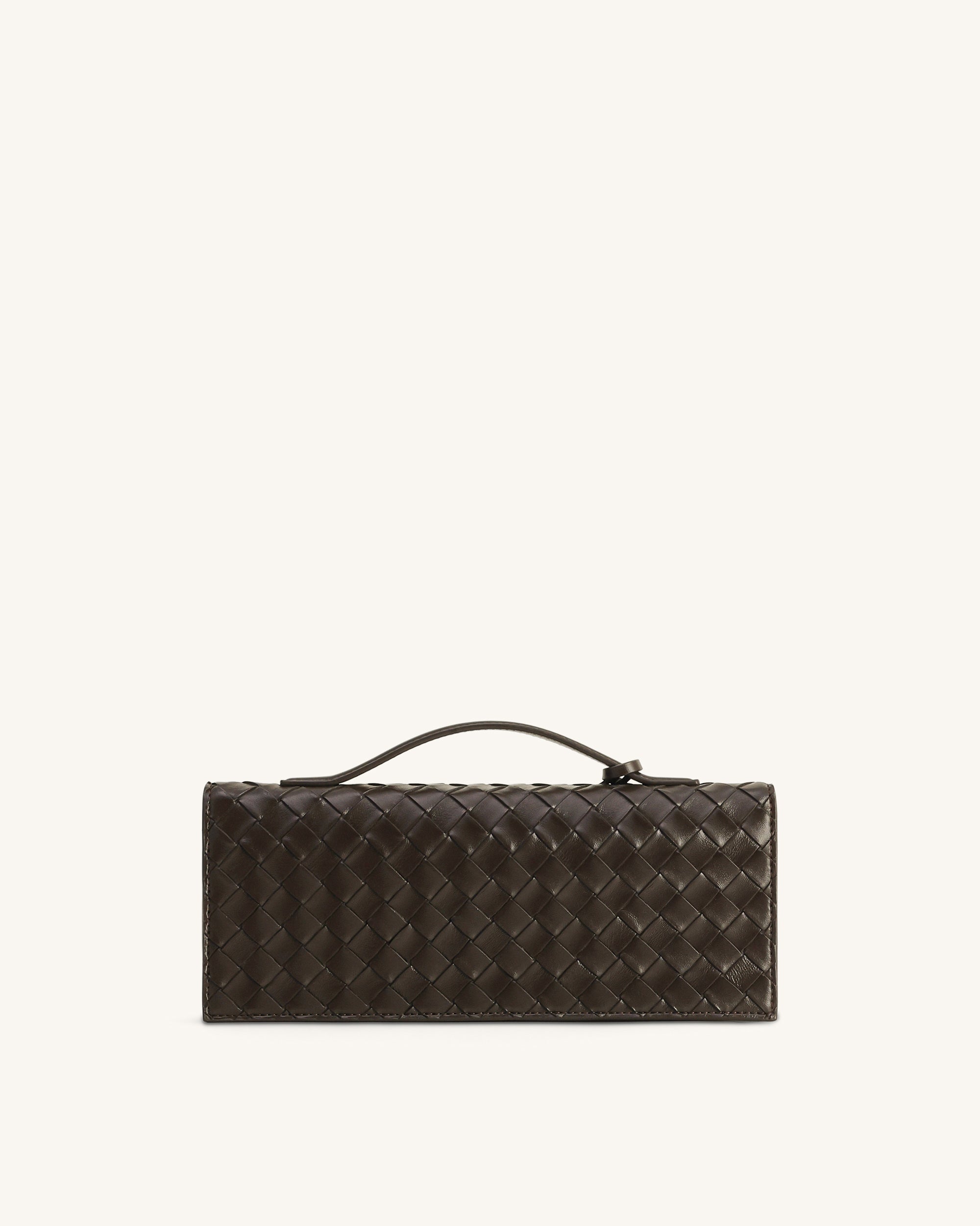 Celeste Woven Textured Envelope Top Handle Bag - Dark Brown - Image 3