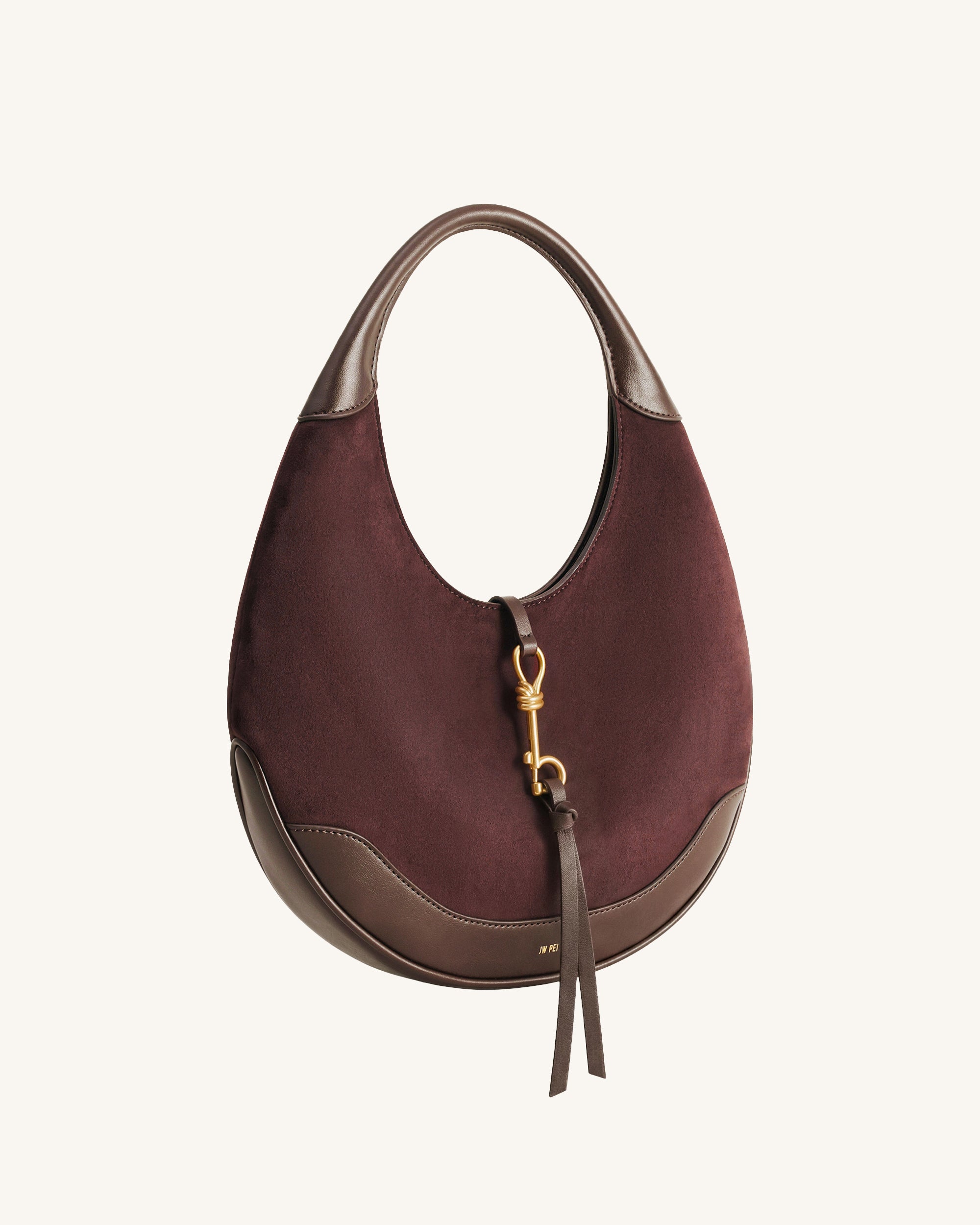 Colette Faux Suede Crescent Hobo Bag - Dark Brown - Image 3