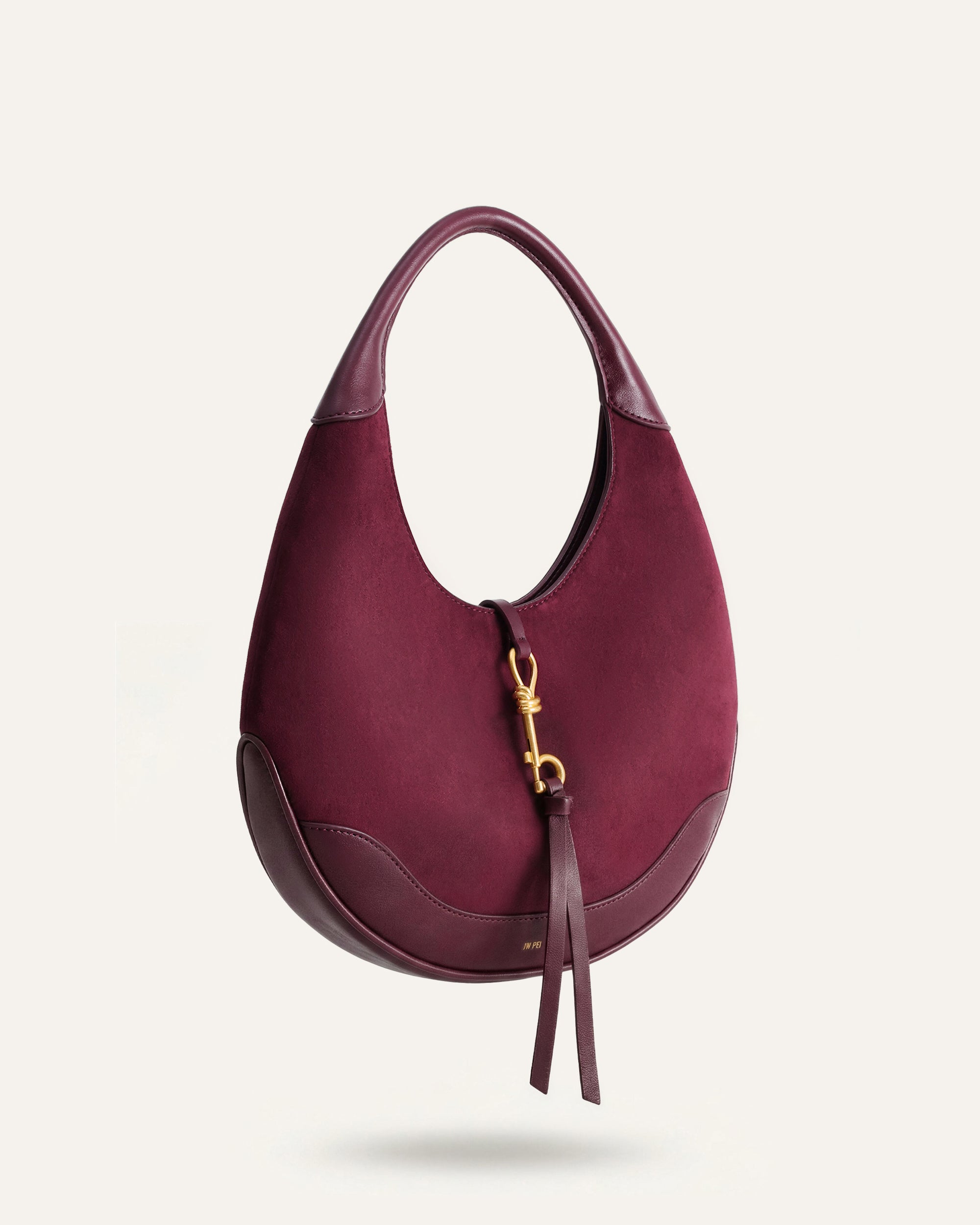 Colette Faux Suede Crescent Hobo Bag - Deep Claret - Image 2