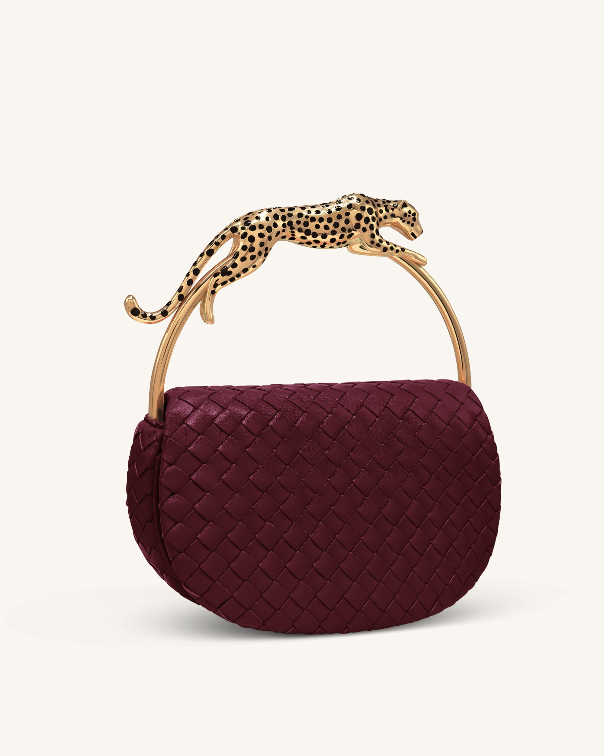 Ione Woven Leopard Shaped Top Handle Bag - Burgundy - Image 2