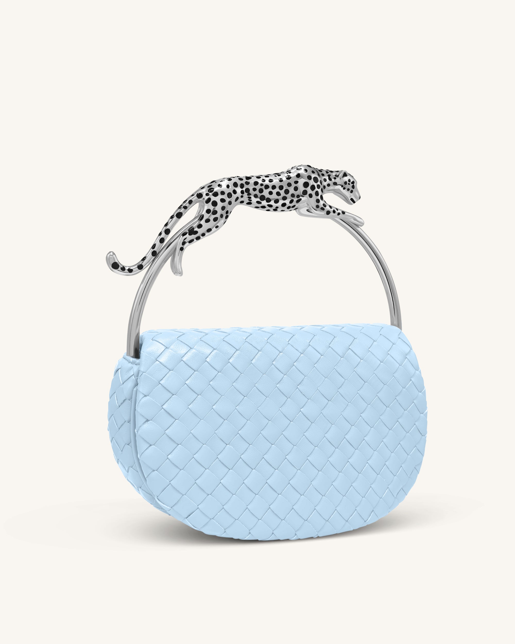 Ione Woven Leopard Shaped Top Handle Bag - Light Blue - Image 2