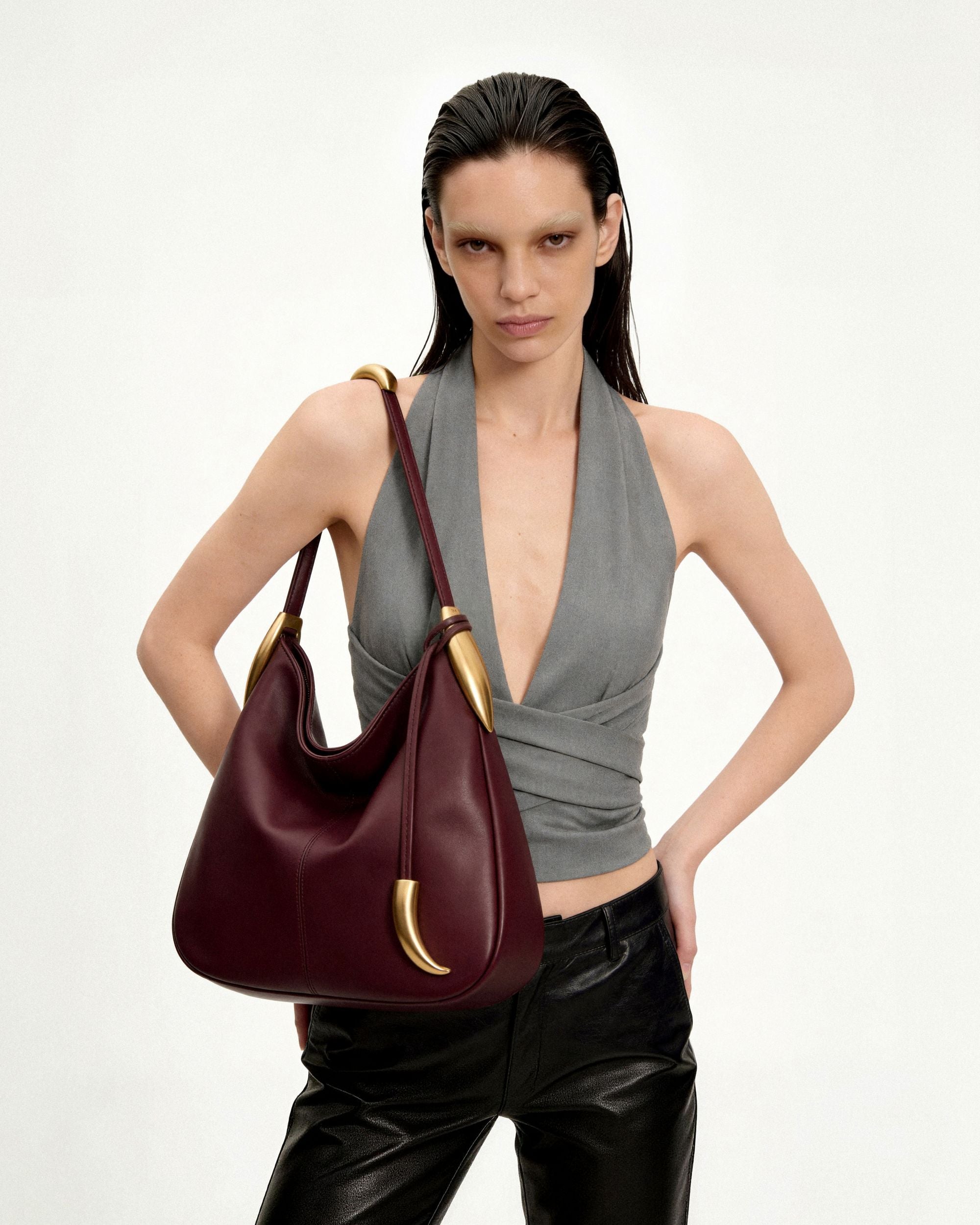 Nina Metal Charm Hobo Bag - Burgundy - Image 2