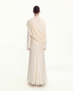 Alternative view of Sheer Shawl Ruched Bodycon Maxi Gown - Cream