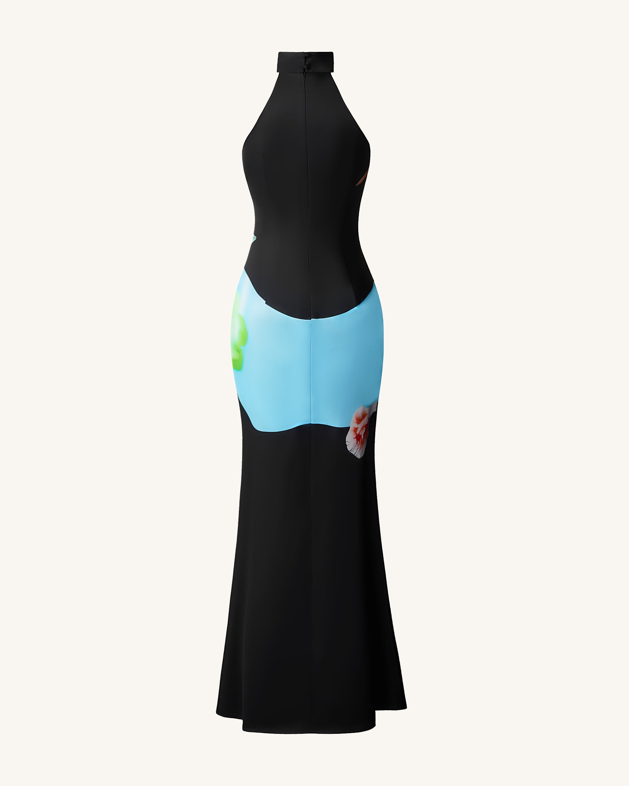 Floral Satin Halter Dress - Multicolor Black - Image 4
