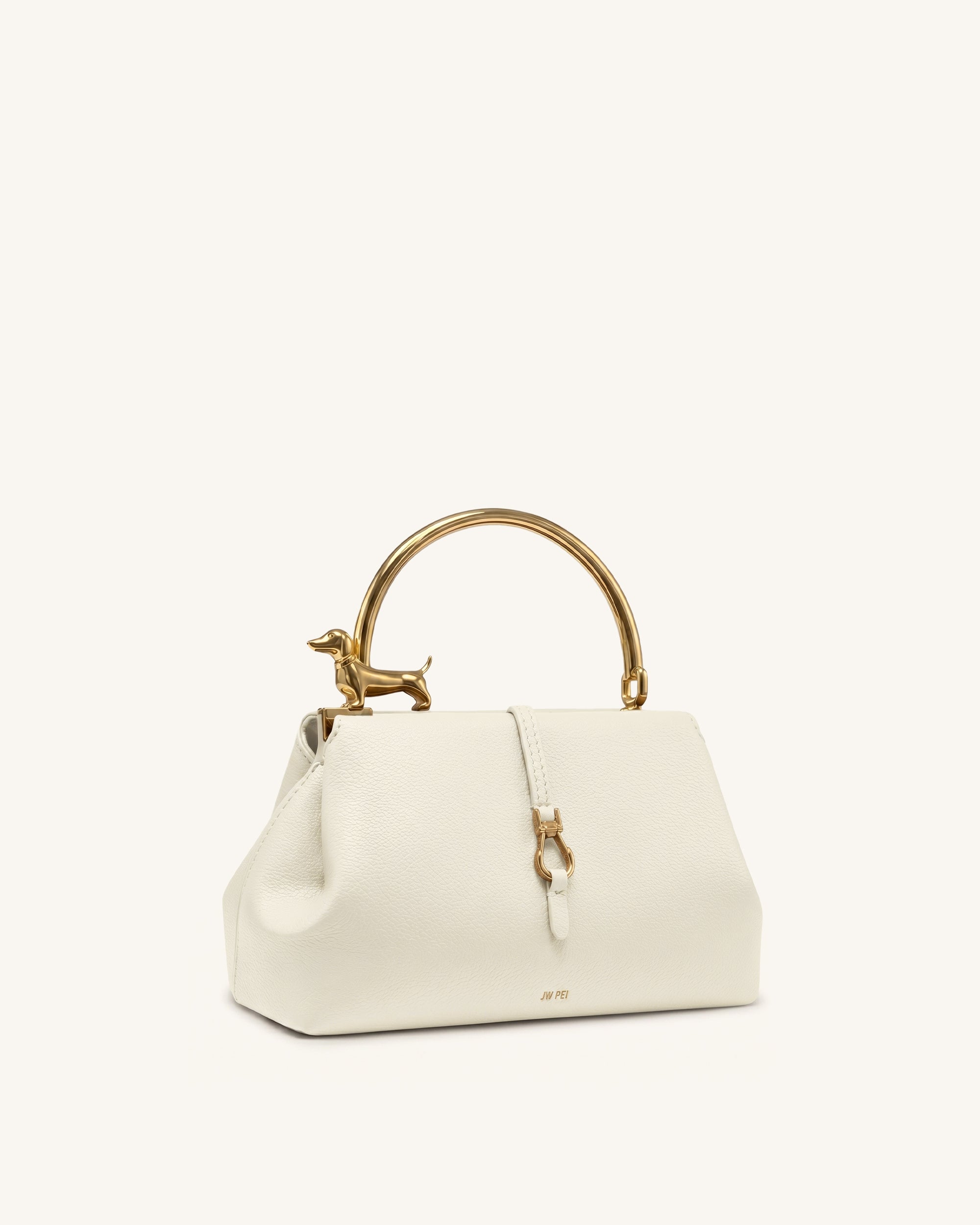 Bruna Dachshund Metal Handle Top Handle Bag - White - Image 2