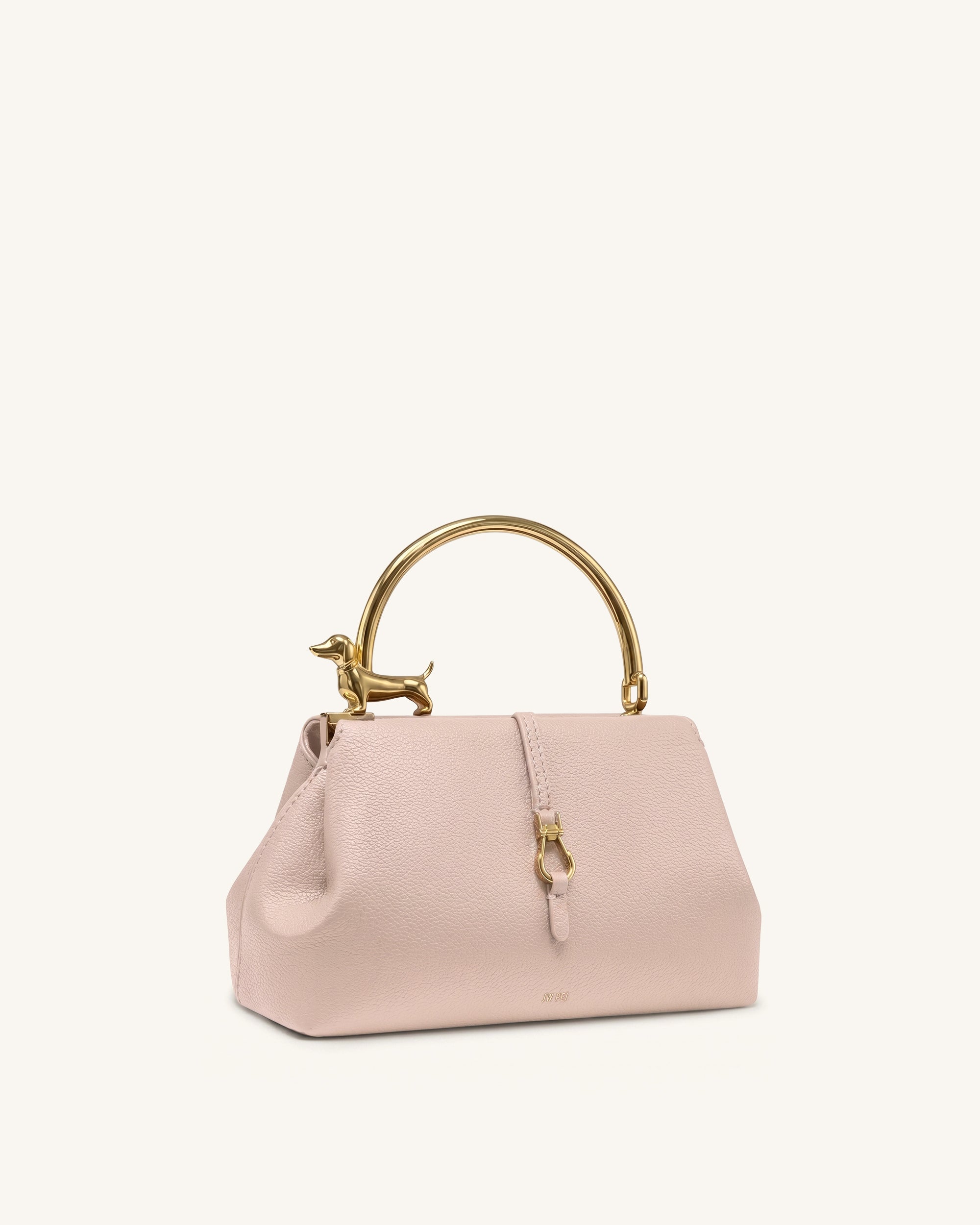 Bruna Dachshund Metal Handle Top Handle Bag - Light Pink - Image 2