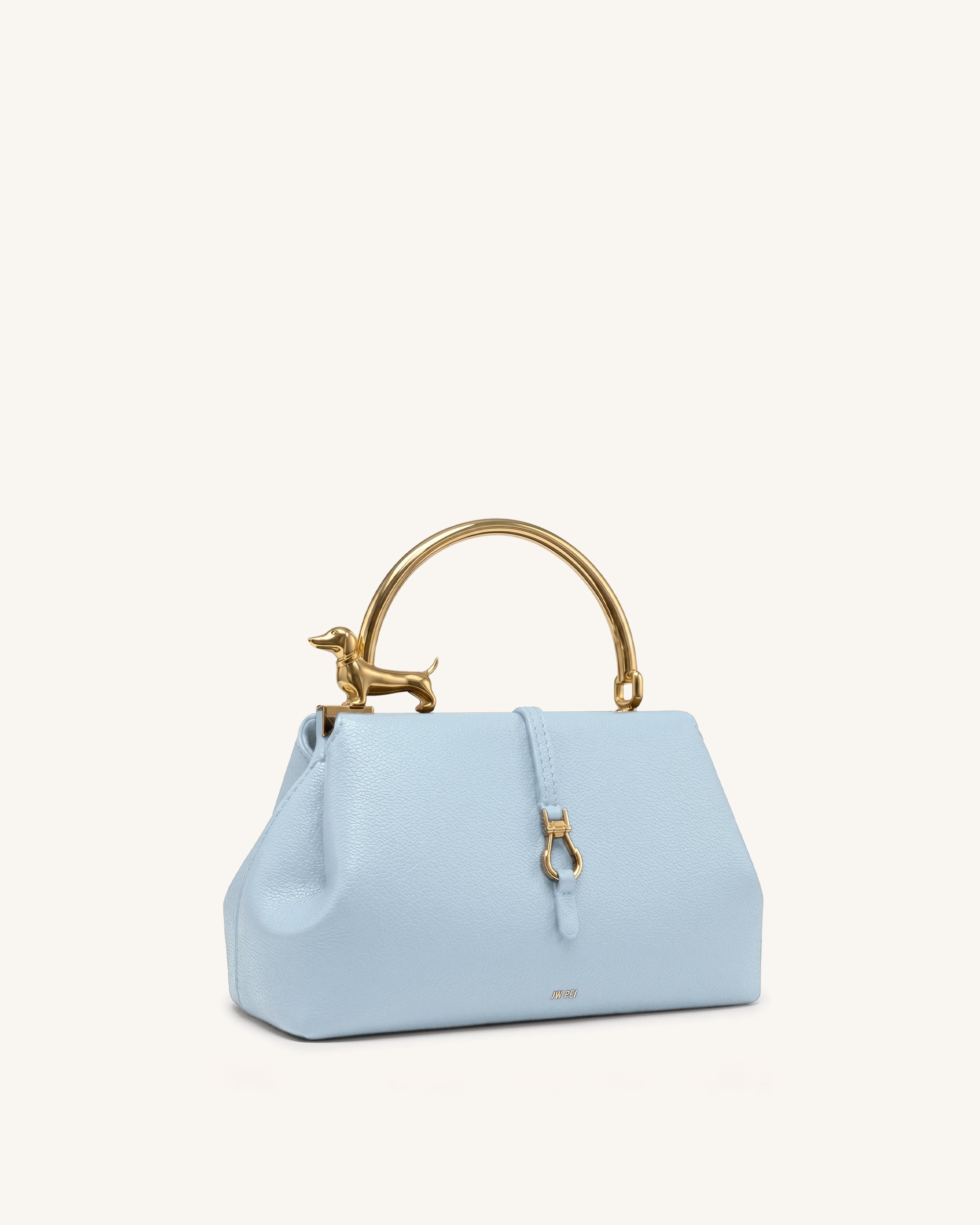 Bruna Dachshund Metal Handle Top Handle Bag - Light Blue - Image 2
