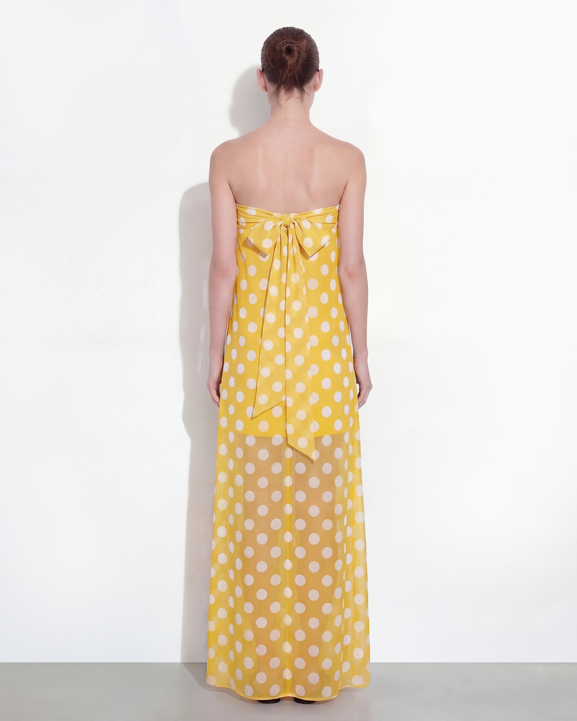 Polka-Dot Strapless Maxi Dress - Yellow - Image 2
