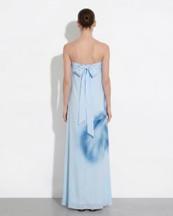 Alternative view of Watercolor Floral Print Strapless Maxi Dress - Blue