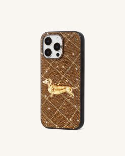 Alternative view of Dachshund Motif Artificial Crystal Phone Case - Brown