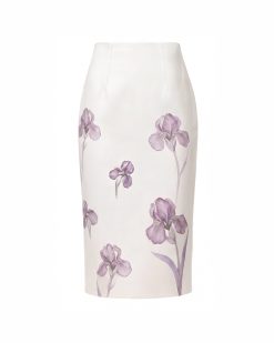 Alternative view of Iris Print High-Waisted Pencil Midi Skirt - White/Purple