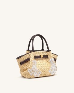 Alternative view of Hana Mini Faux Straw Beading Tote Bag - Brown